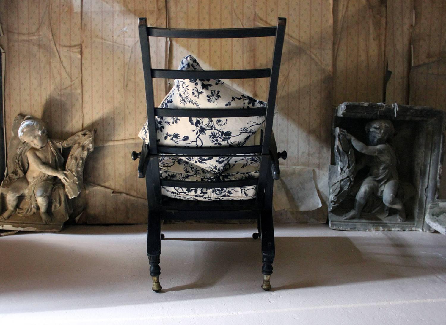 Ebonized & Upholstered Philip Webb for Morris & Co Reclining Armchair circa 1875 6