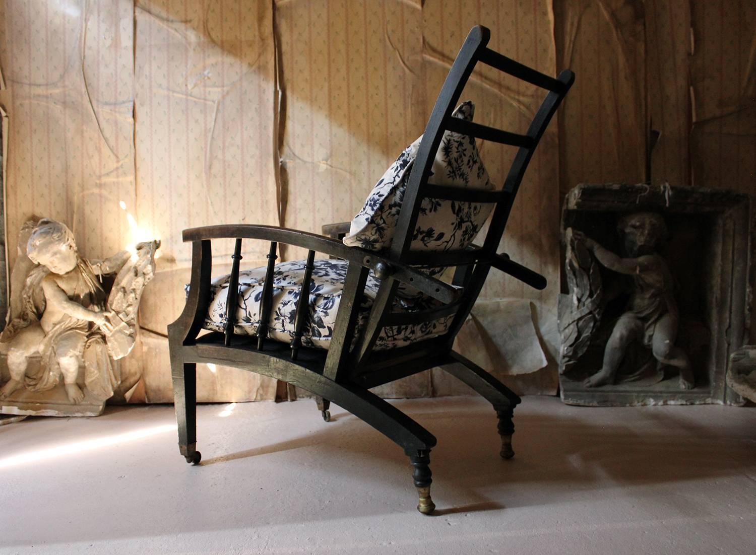 Ebonized & Upholstered Philip Webb for Morris & Co Reclining Armchair circa 1875 7