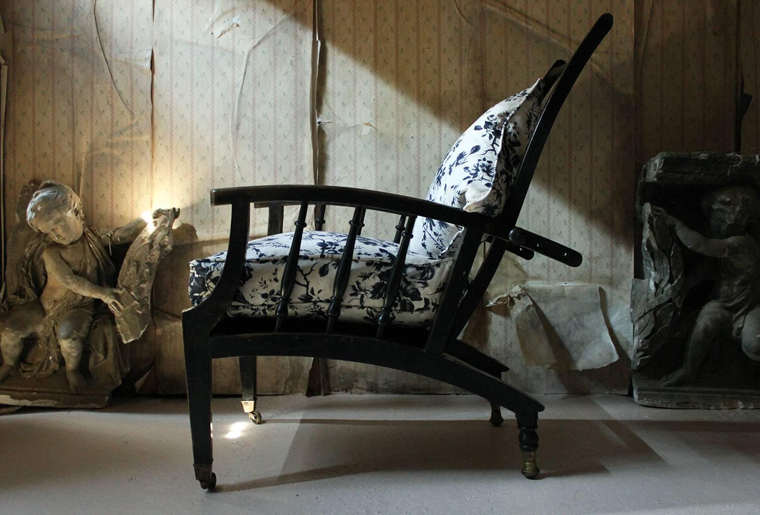 Ebonized & Upholstered Philip Webb for Morris & Co Reclining Armchair circa 1875 8