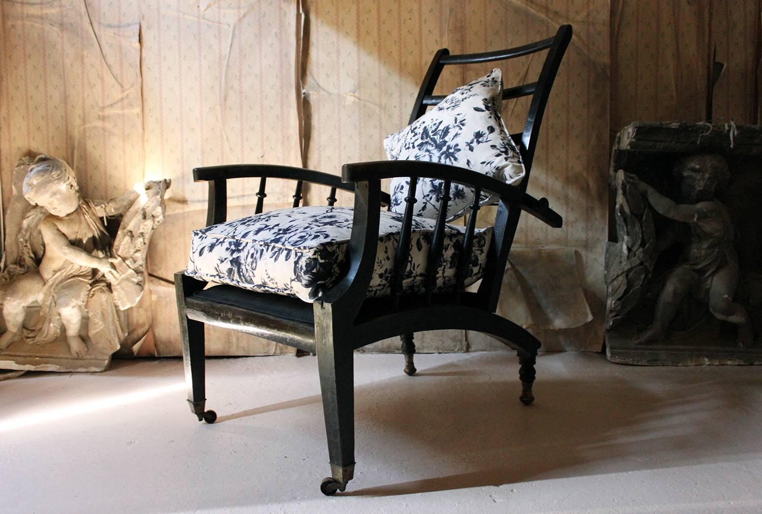 Ebonized & Upholstered Philip Webb for Morris & Co Reclining Armchair circa 1875 9
