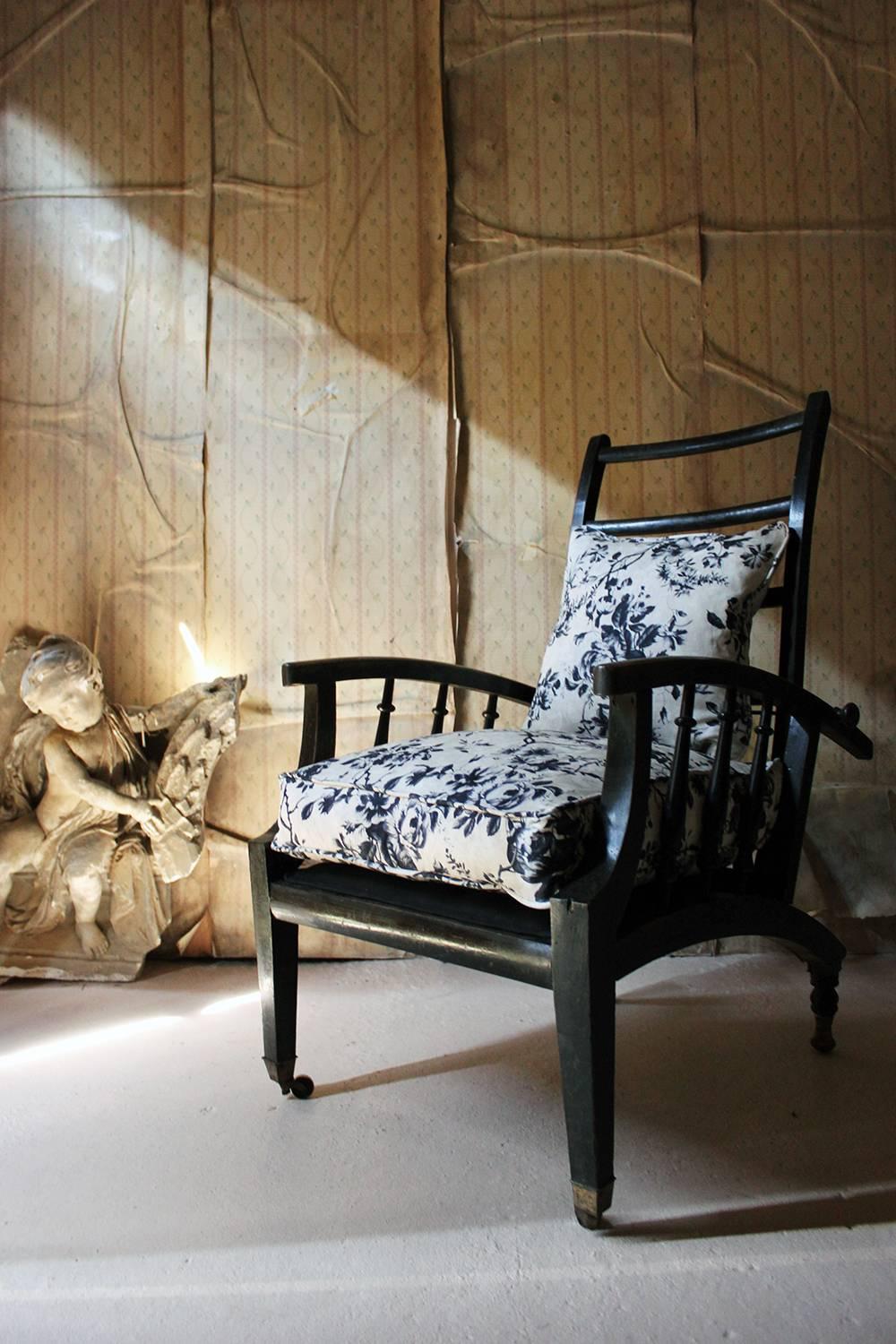 Ebonized & Upholstered Philip Webb for Morris & Co Reclining Armchair circa 1875 10