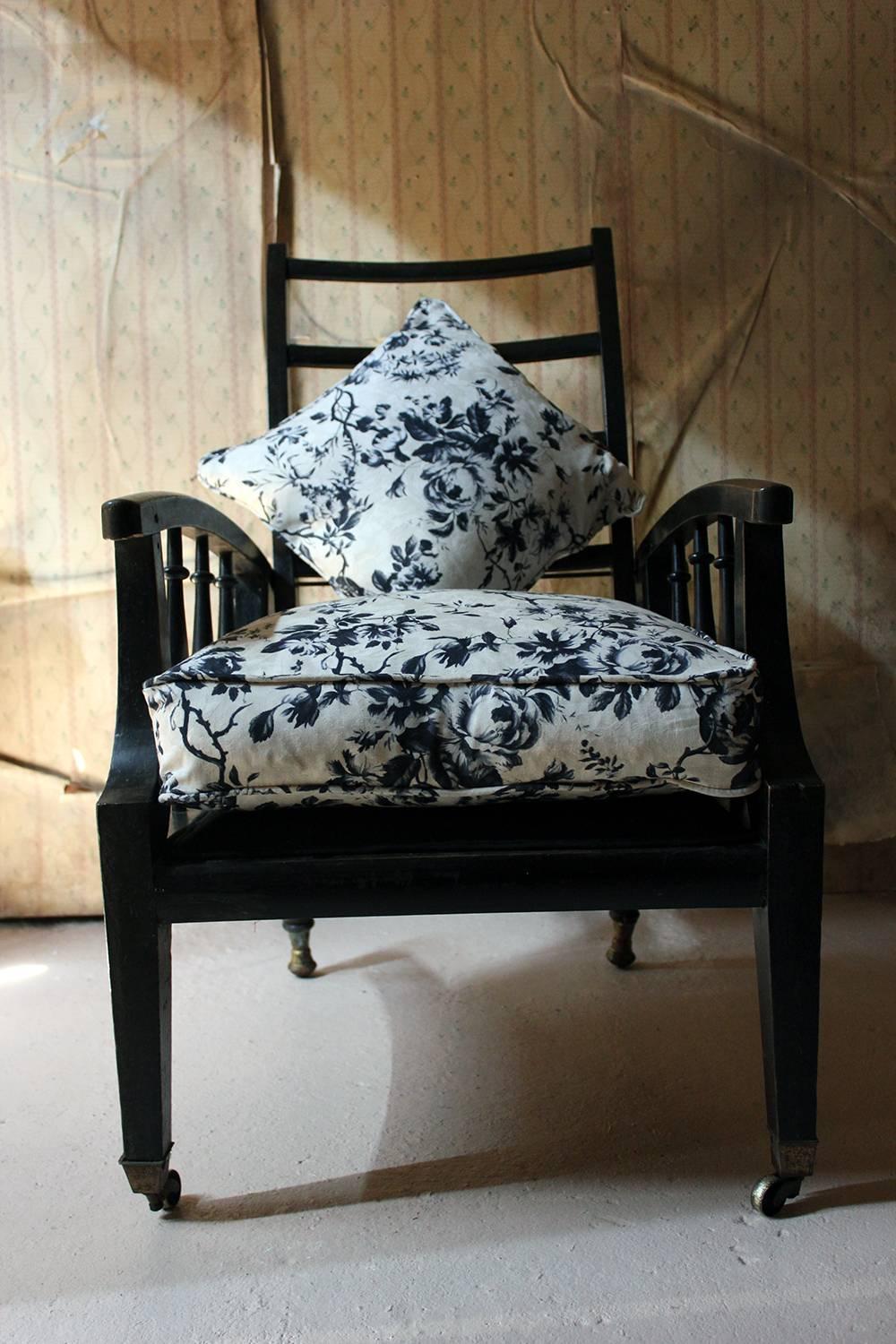 English Ebonized & Upholstered Philip Webb for Morris & Co Reclining Armchair circa 1875