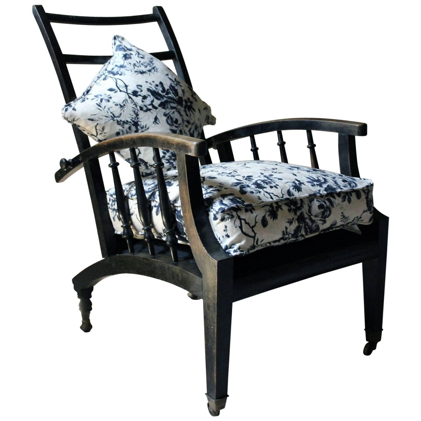 Ebonized & Upholstered Philip Webb for Morris & Co Reclining Armchair circa 1875