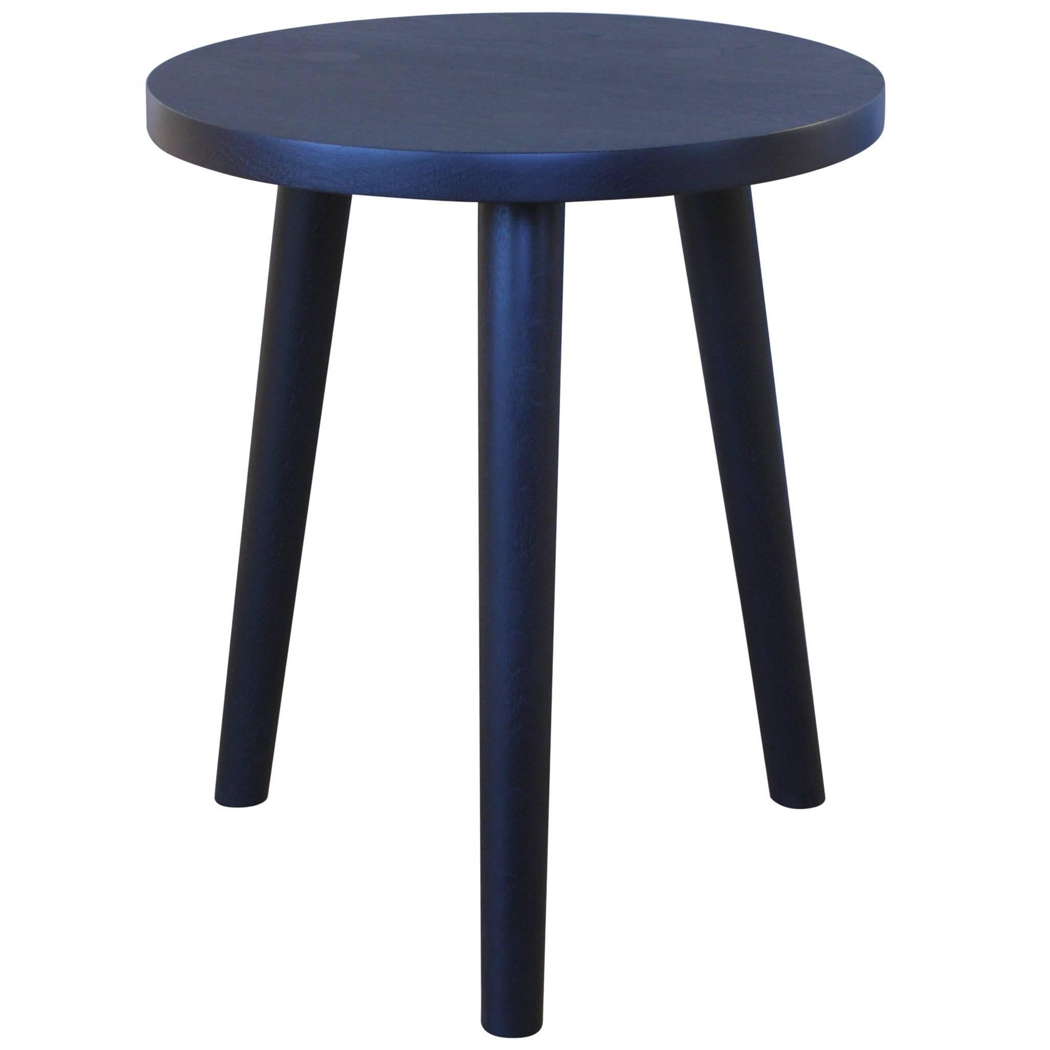 Ebonized Walnut, A Solid Wood Stool or Side Table with Turned Legs For Sale