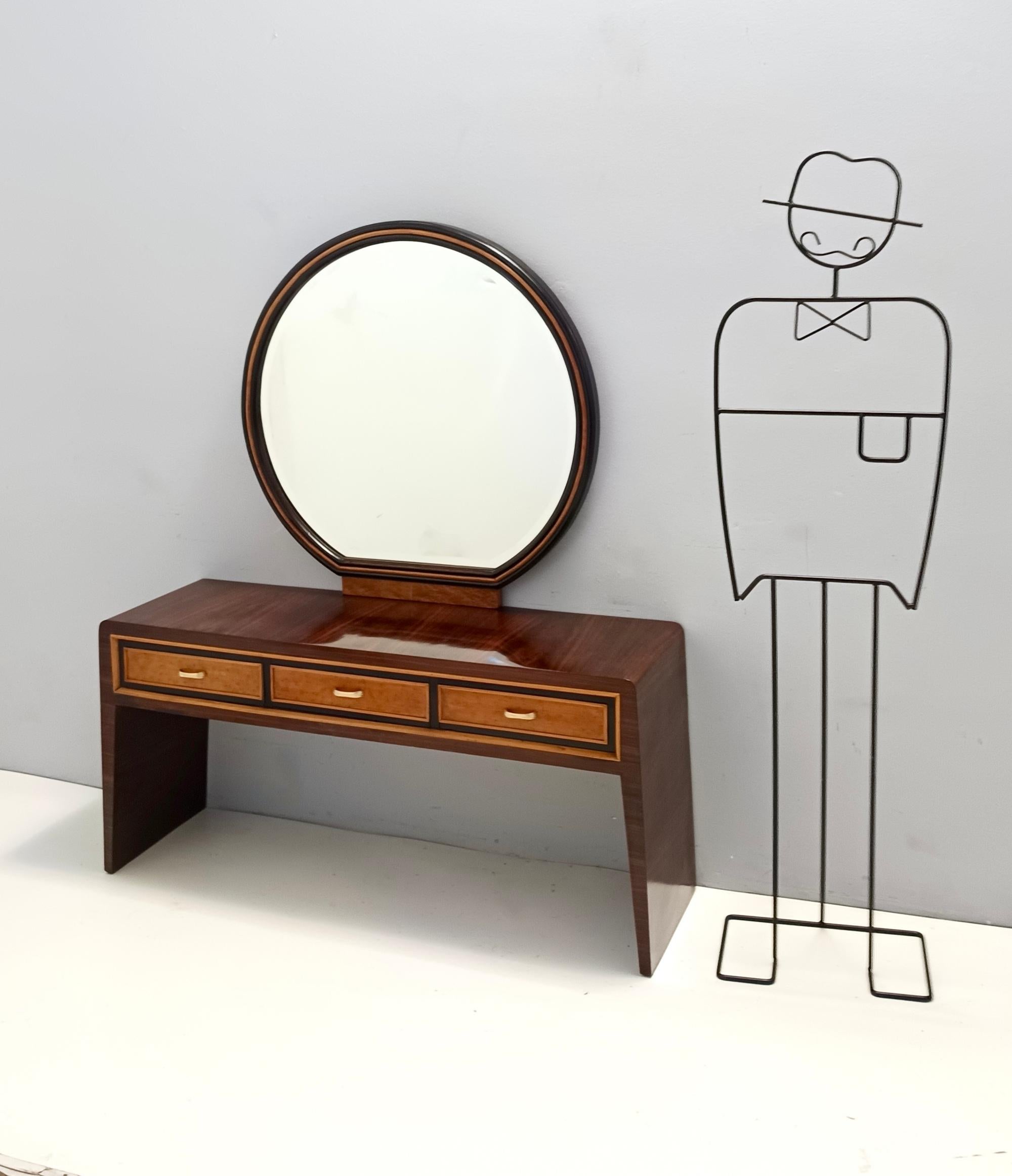 Mid-Century Modern Ebonized Walnut and Birch Vanity Table / Console with Mirror ascr. to Buffa For Sale