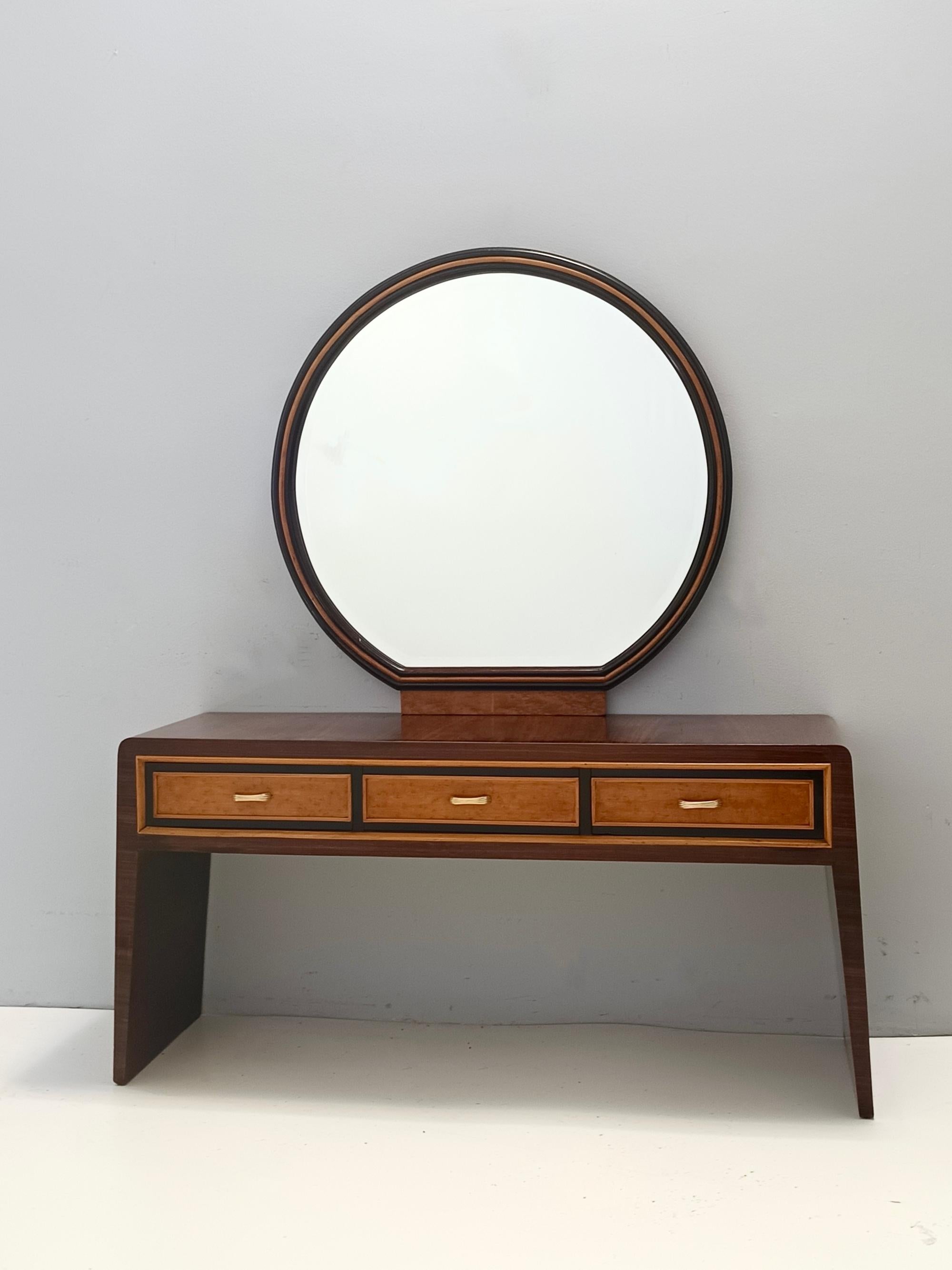 Italian Ebonized Walnut and Birch Vanity Table / Console with Mirror ascr. to Buffa For Sale
