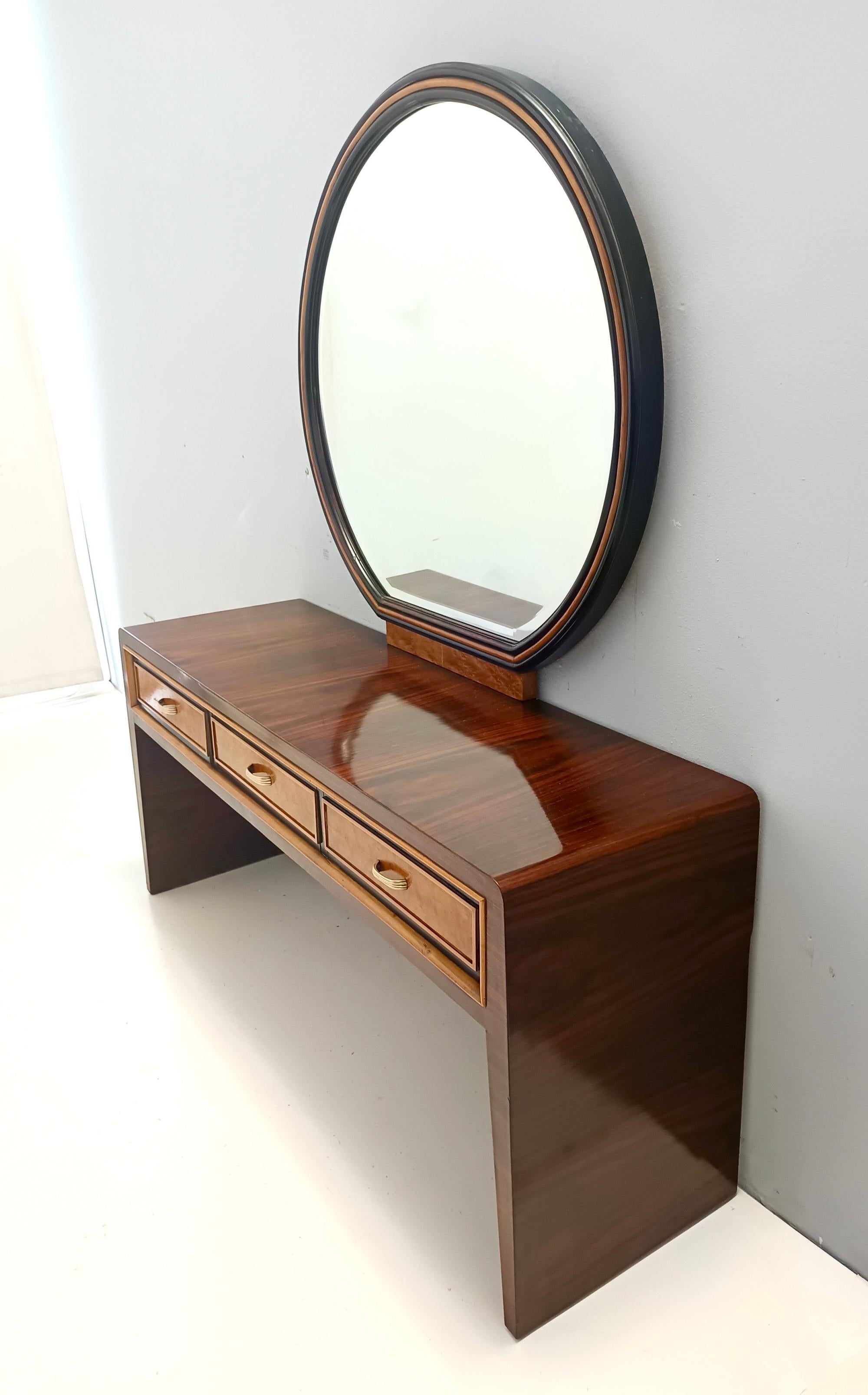 Ebonized Walnut and Birch Vanity Table / Console with Mirror ascr. to Buffa In Excellent Condition For Sale In Bresso, Lombardy