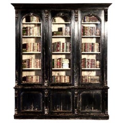 Retro Ebonized Walnut Bookcase Cabinet Victorian Renaissance Revival RL Van Thiel & Co