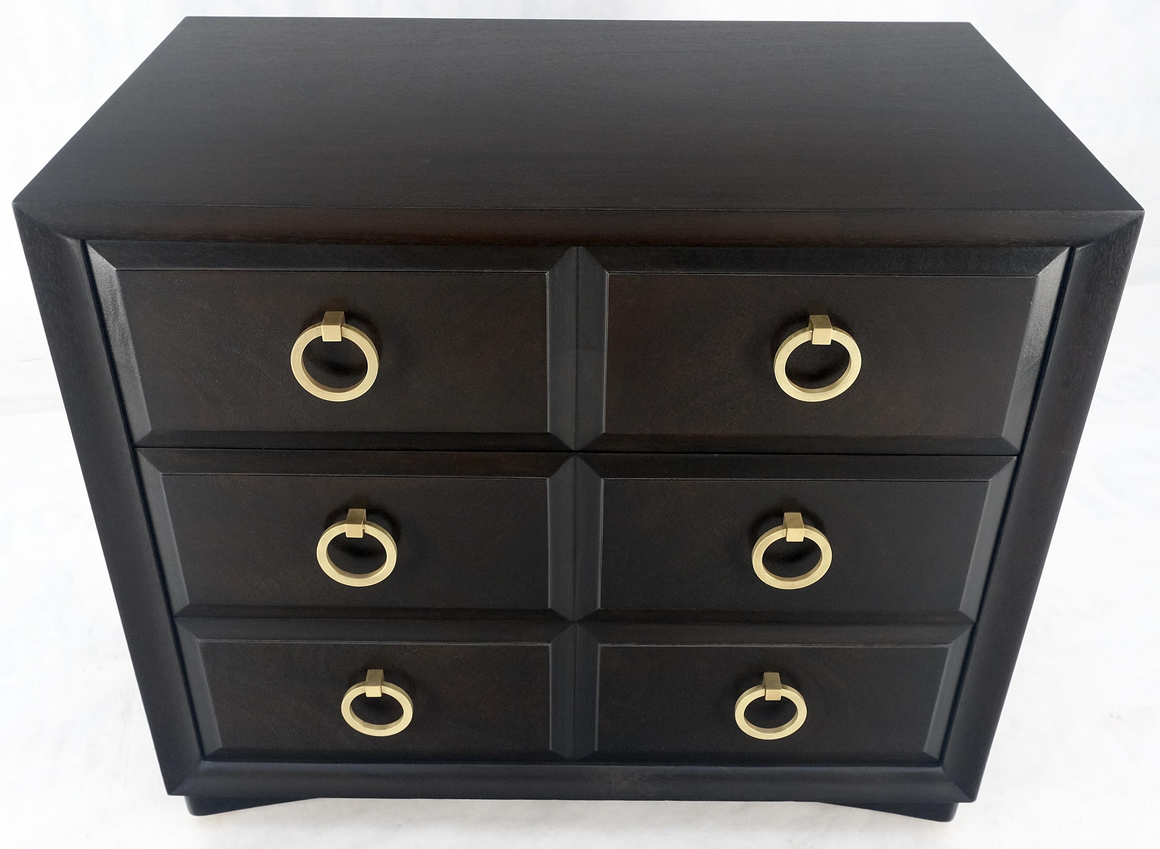 Ebonized Walnut Large Gold Rings Drop Pulls 3 Drawer Bachelor Chest MINT! For Sale 3