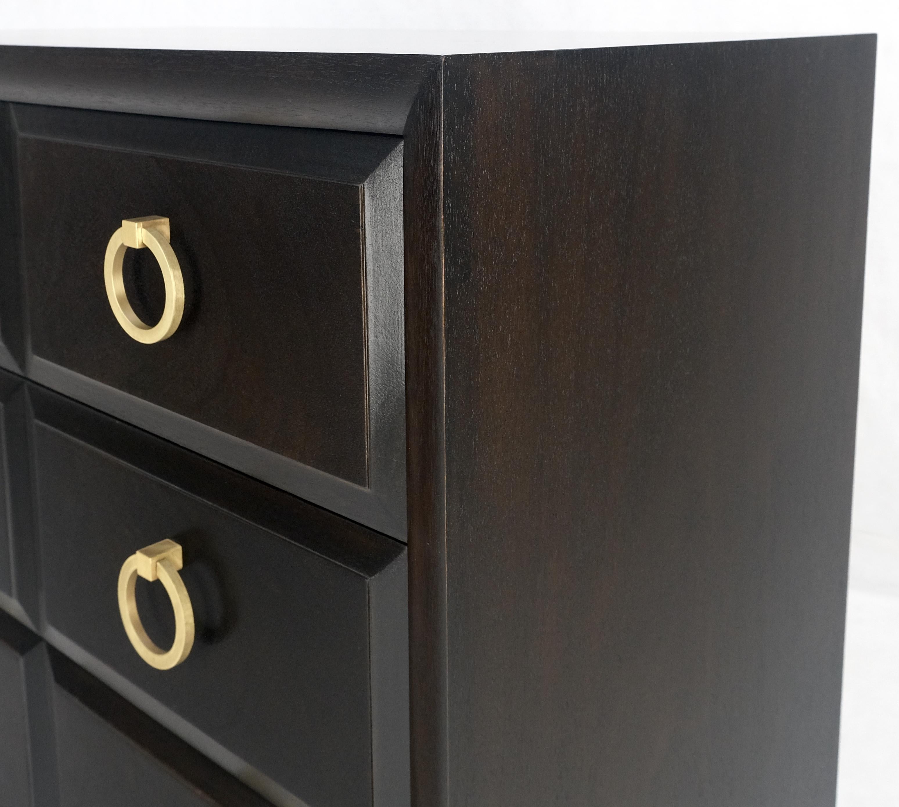 American Ebonized Walnut Large Gold Rings Drop Pulls 3 Drawer Bachelor Chest MINT! For Sale