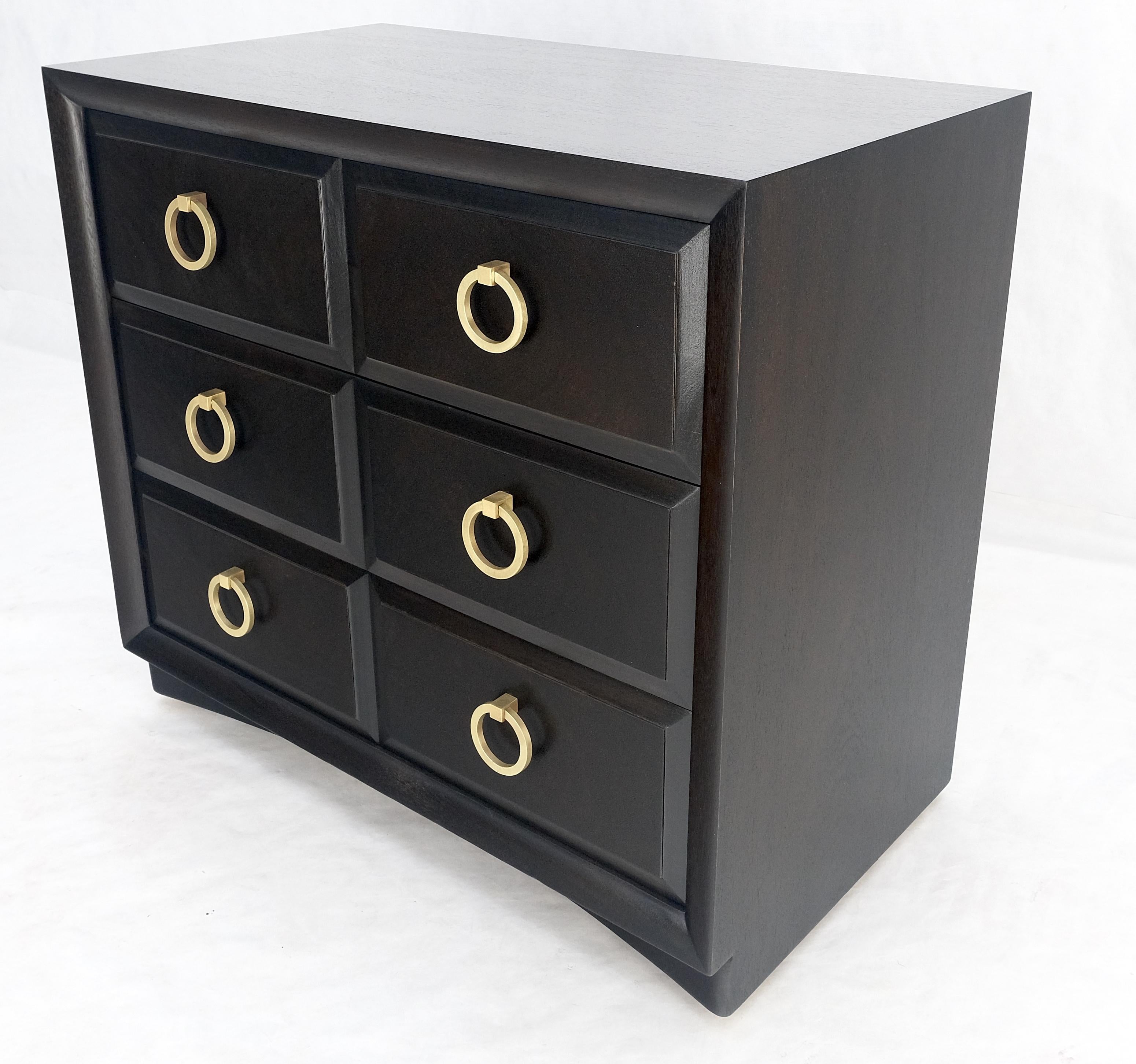 Ebonized Walnut Large Gold Rings Drop Pulls 3 Drawer Bachelor Chest MINT! In Excellent Condition For Sale In Rockaway, NJ