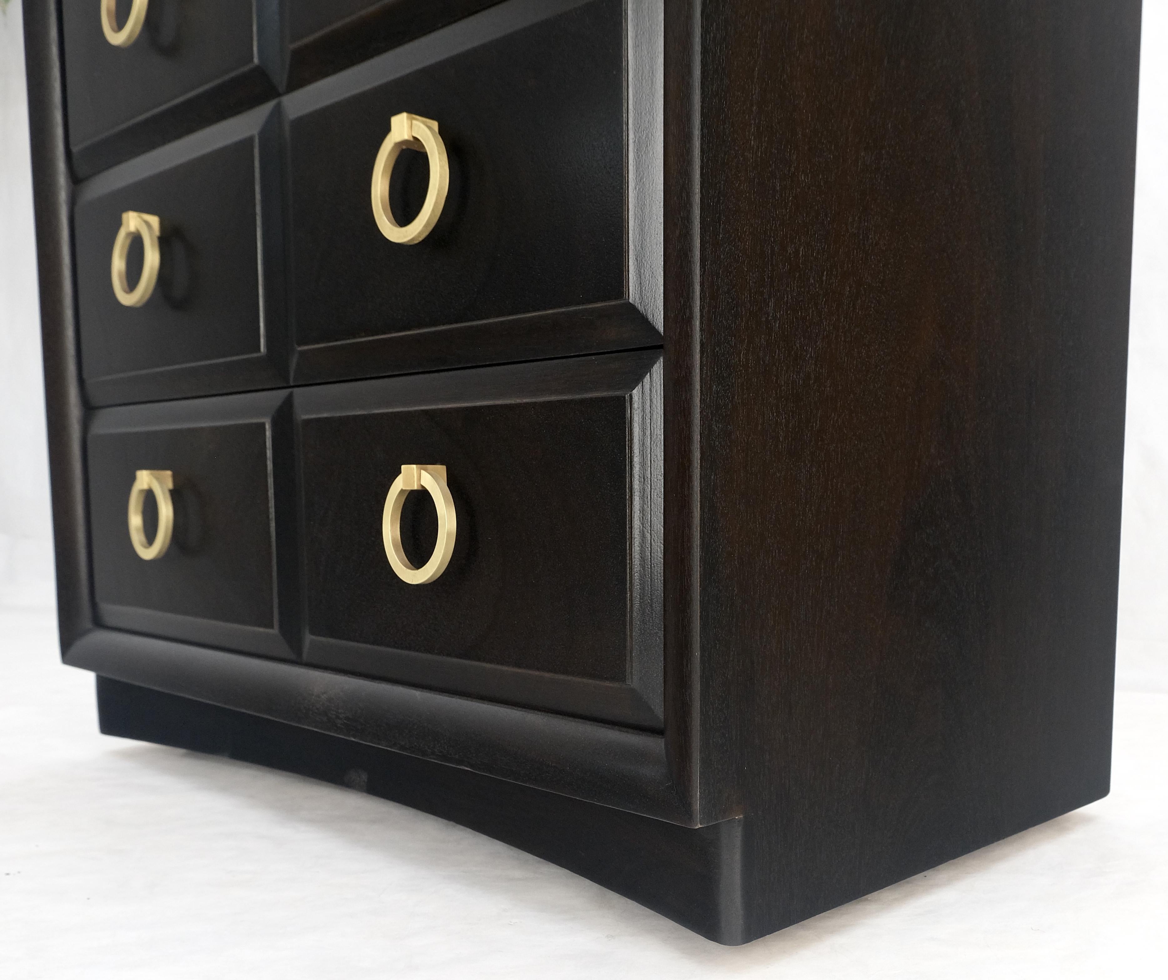 20th Century Ebonized Walnut Large Gold Rings Drop Pulls 3 Drawer Bachelor Chest MINT! For Sale
