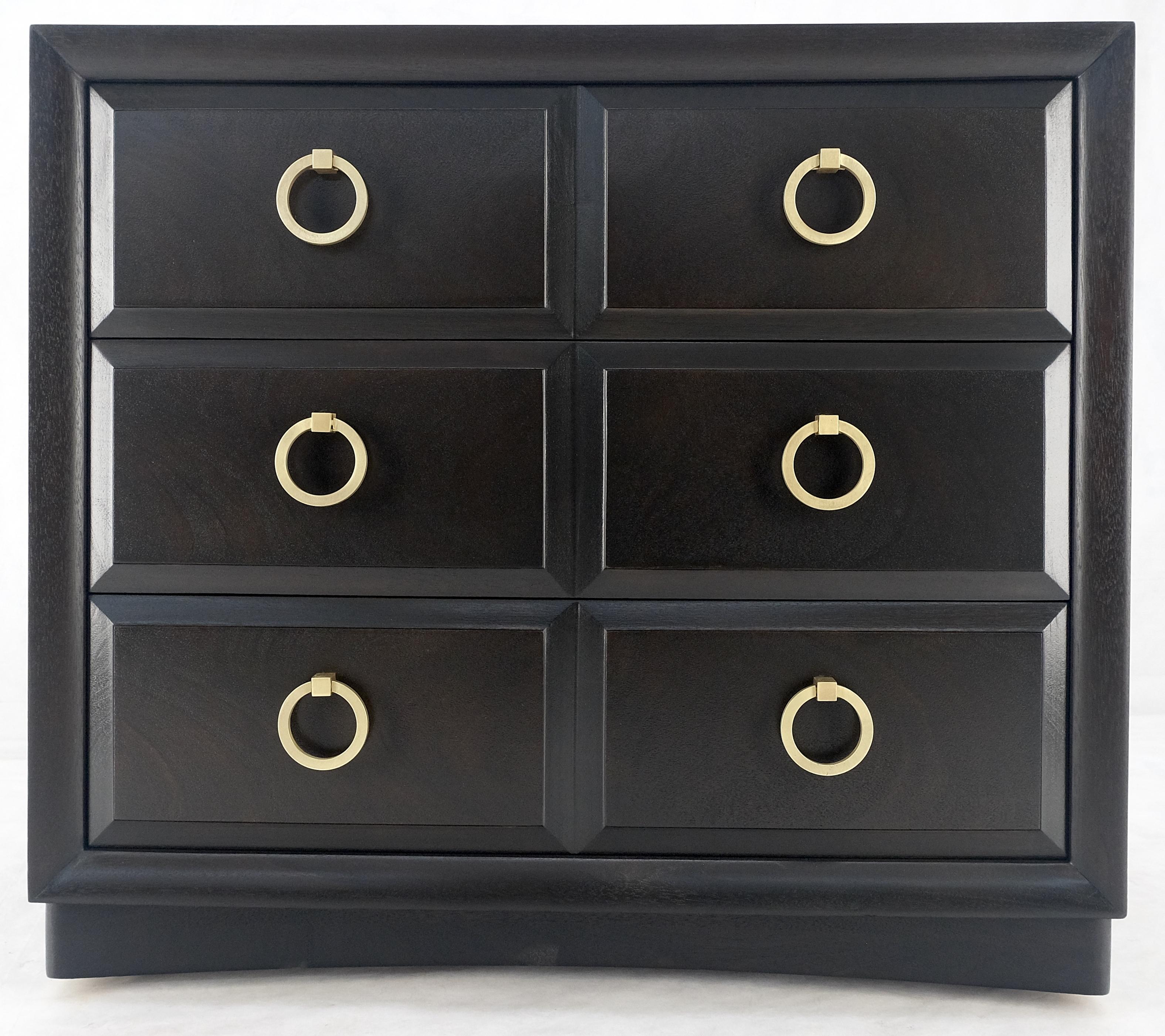Brass Ebonized Walnut Large Gold Rings Drop Pulls 3 Drawer Bachelor Chest MINT! For Sale