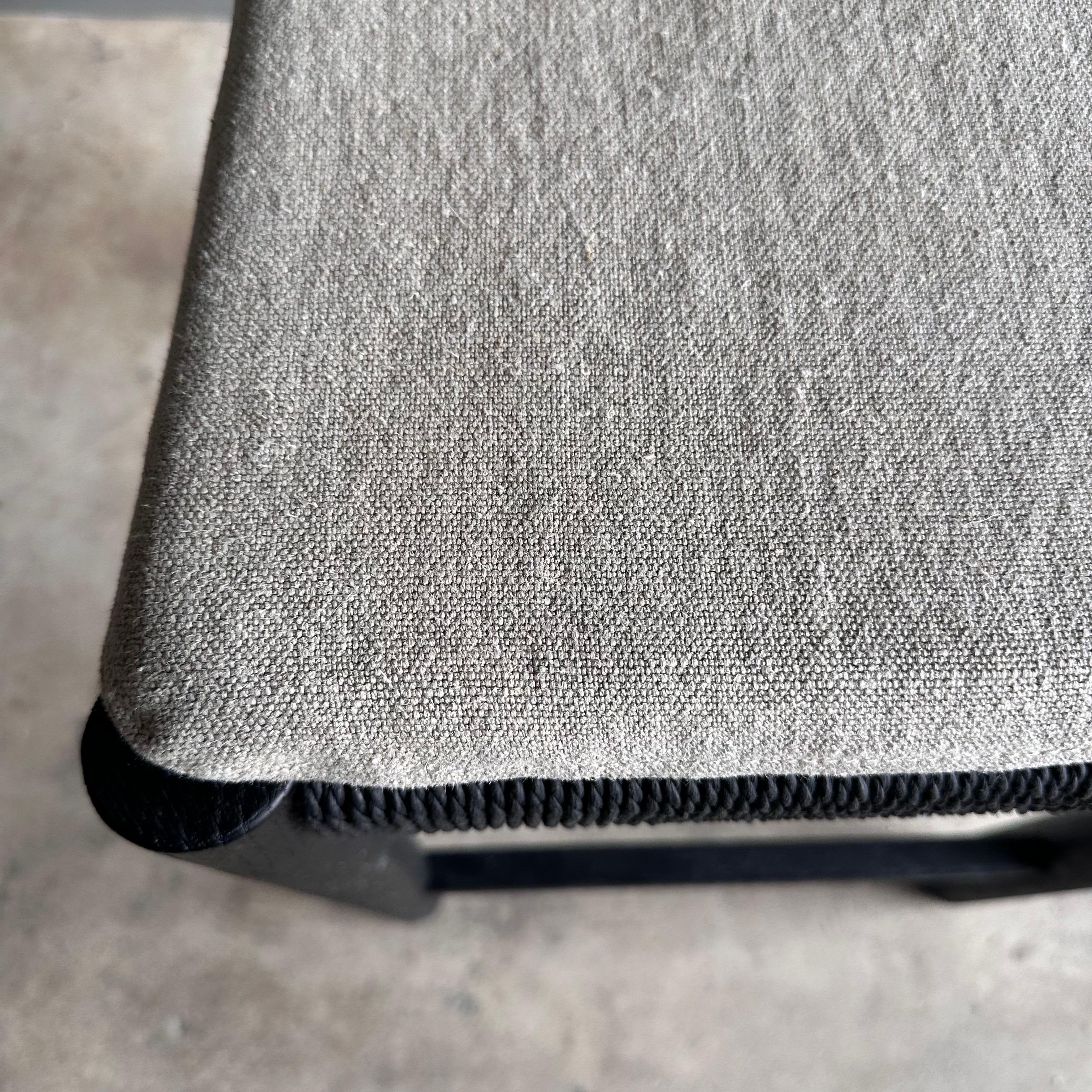 Ebonized White Oak Counter Stool with Woven Seat and Linen Cushion In New Condition For Sale In Old Town Orange, CA