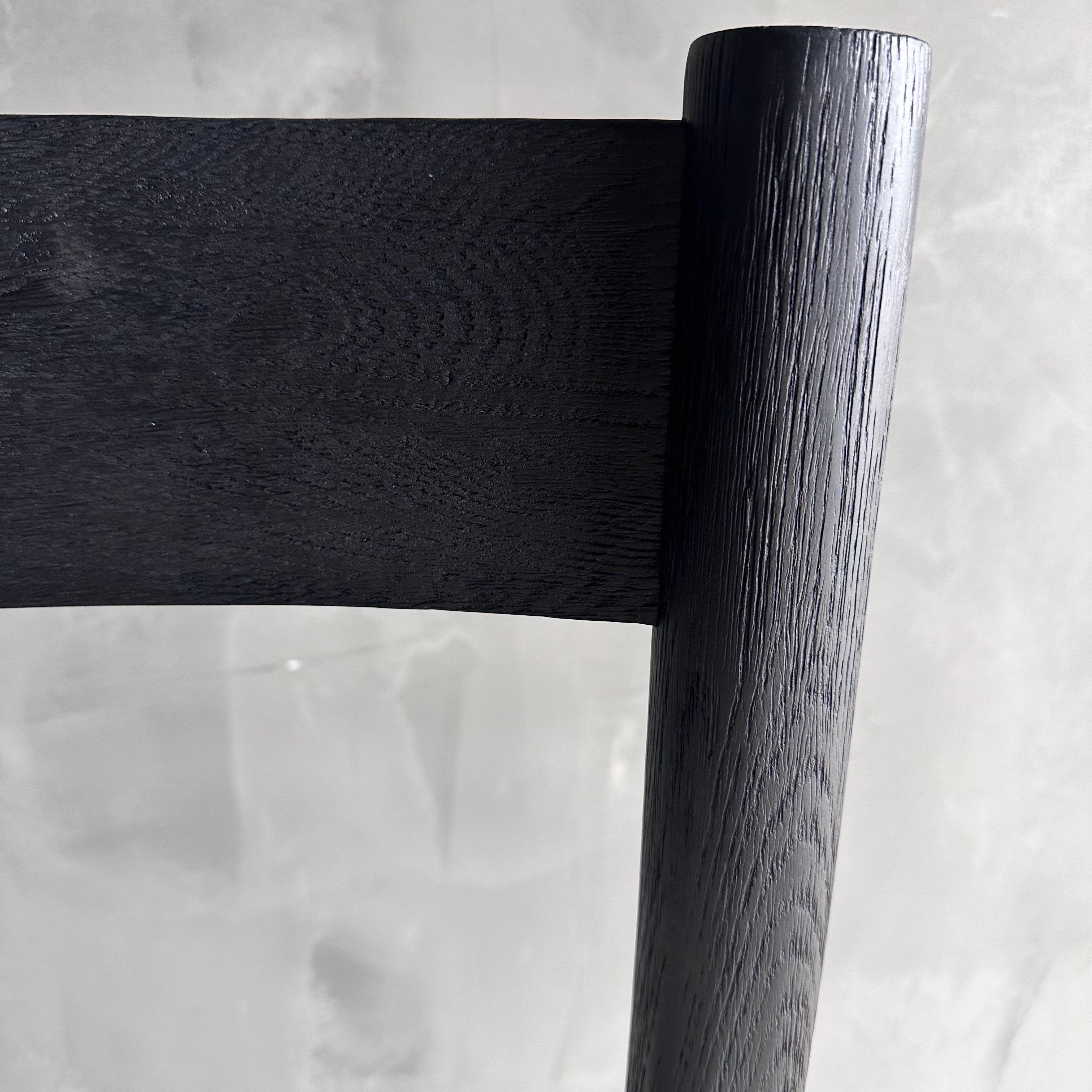 Contemporary Ebonized White Oak Counter Stool with Woven Seat and Linen Cushion For Sale