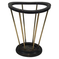 Ebonized Wood and Brass Umbrella Stand