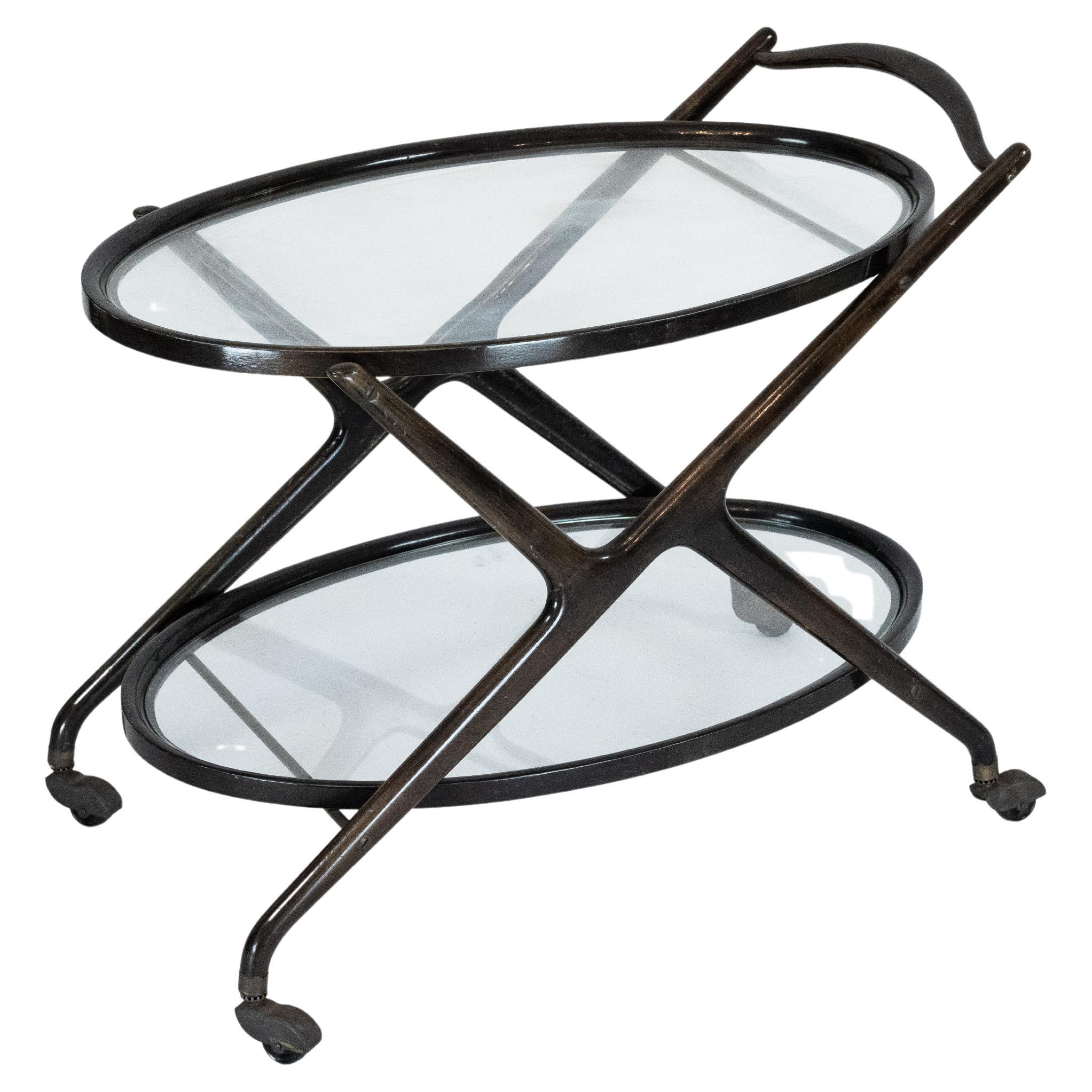Ebonized Wood and Glass Bar Cart by Cesare Lacca, Italy 1950s