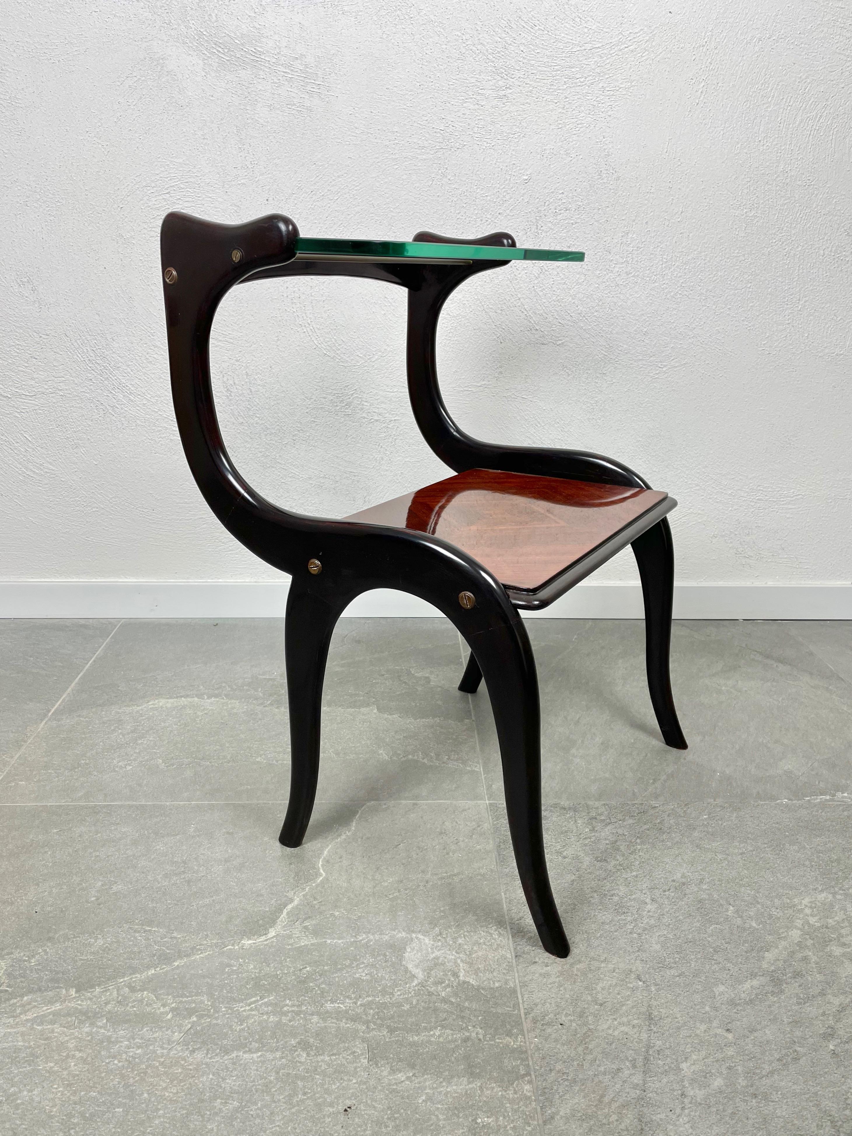 Italian Ebonized Wood and Glass Side Table Attributed to Ico Parisi, Italy, 1950s For Sale