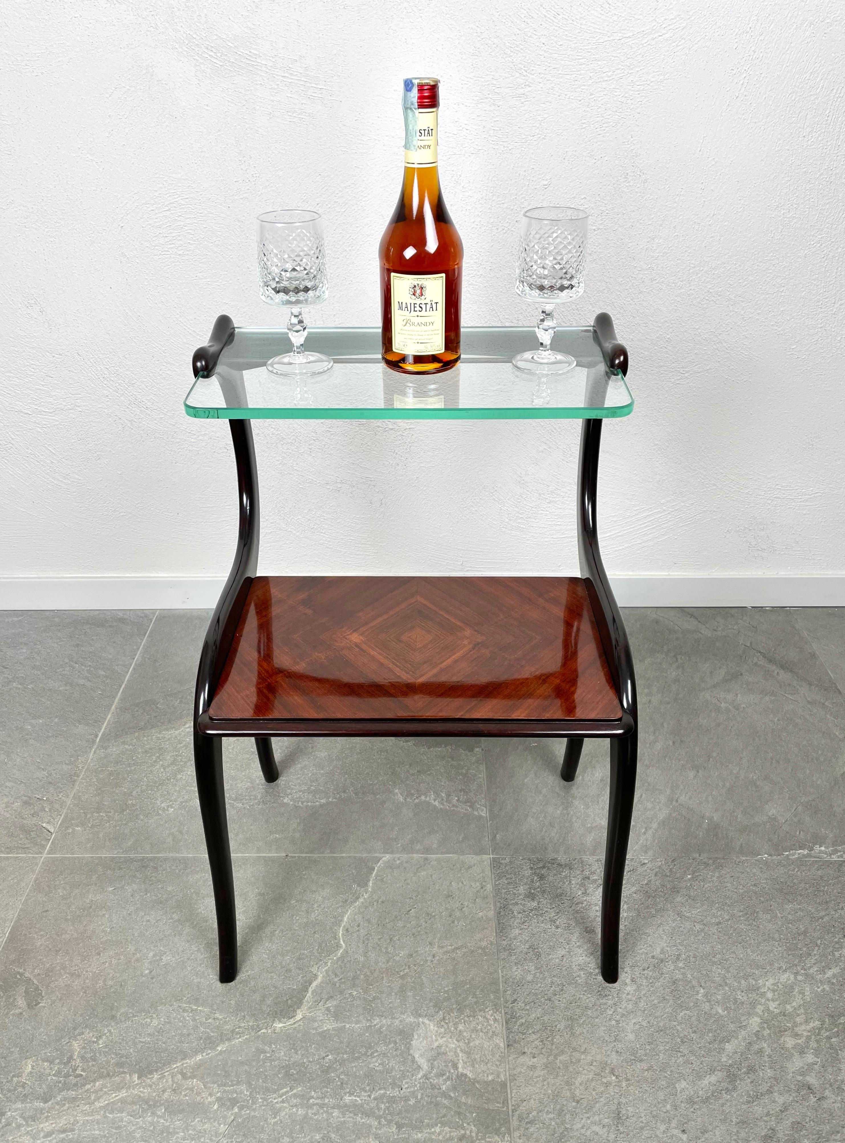 Mid-20th Century Ebonized Wood and Glass Side Table Attributed to Ico Parisi, Italy, 1950s For Sale