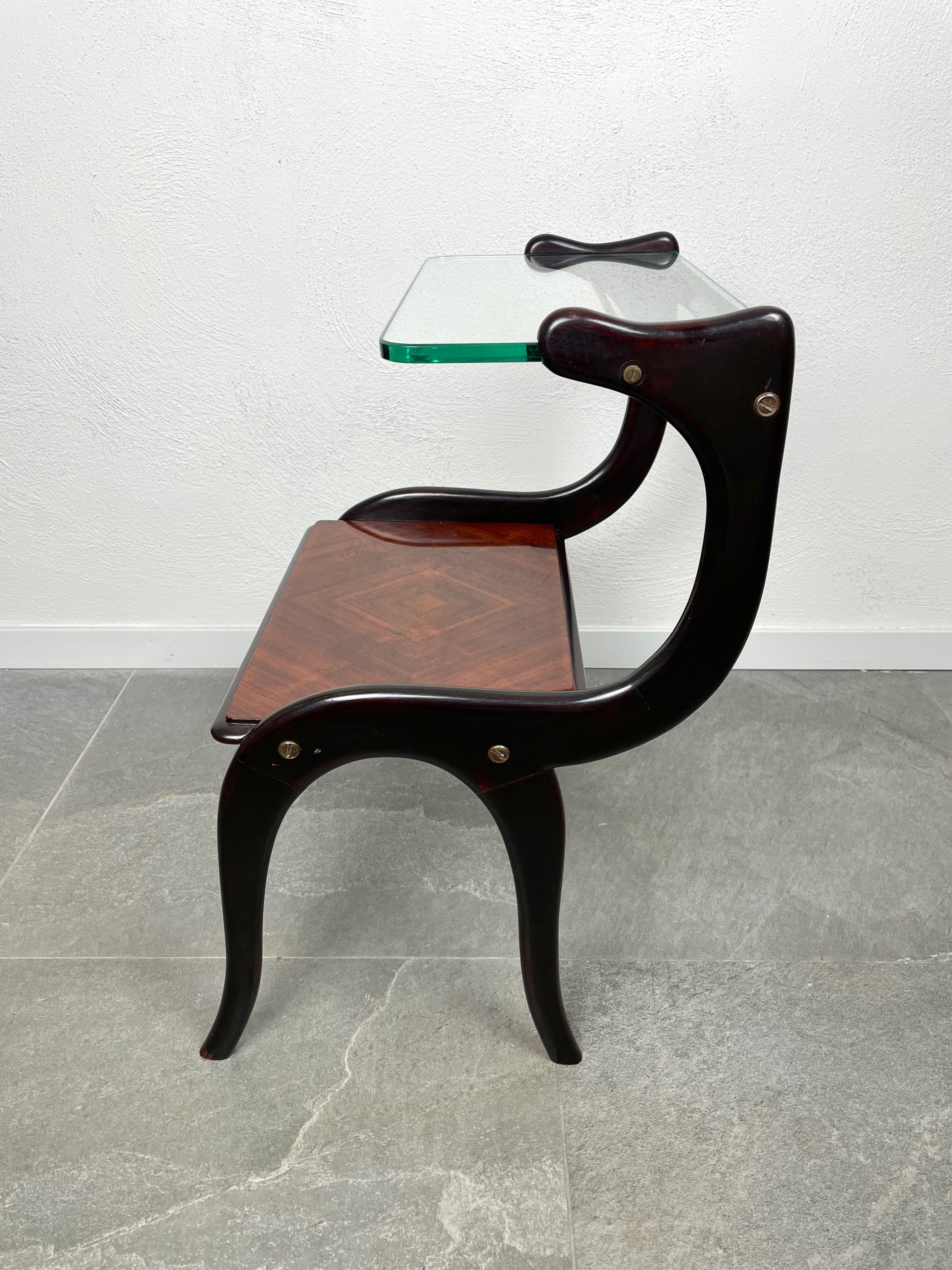 Ebonized Wood and Glass Side Table Attributed to Ico Parisi, Italy, 1950s For Sale 1