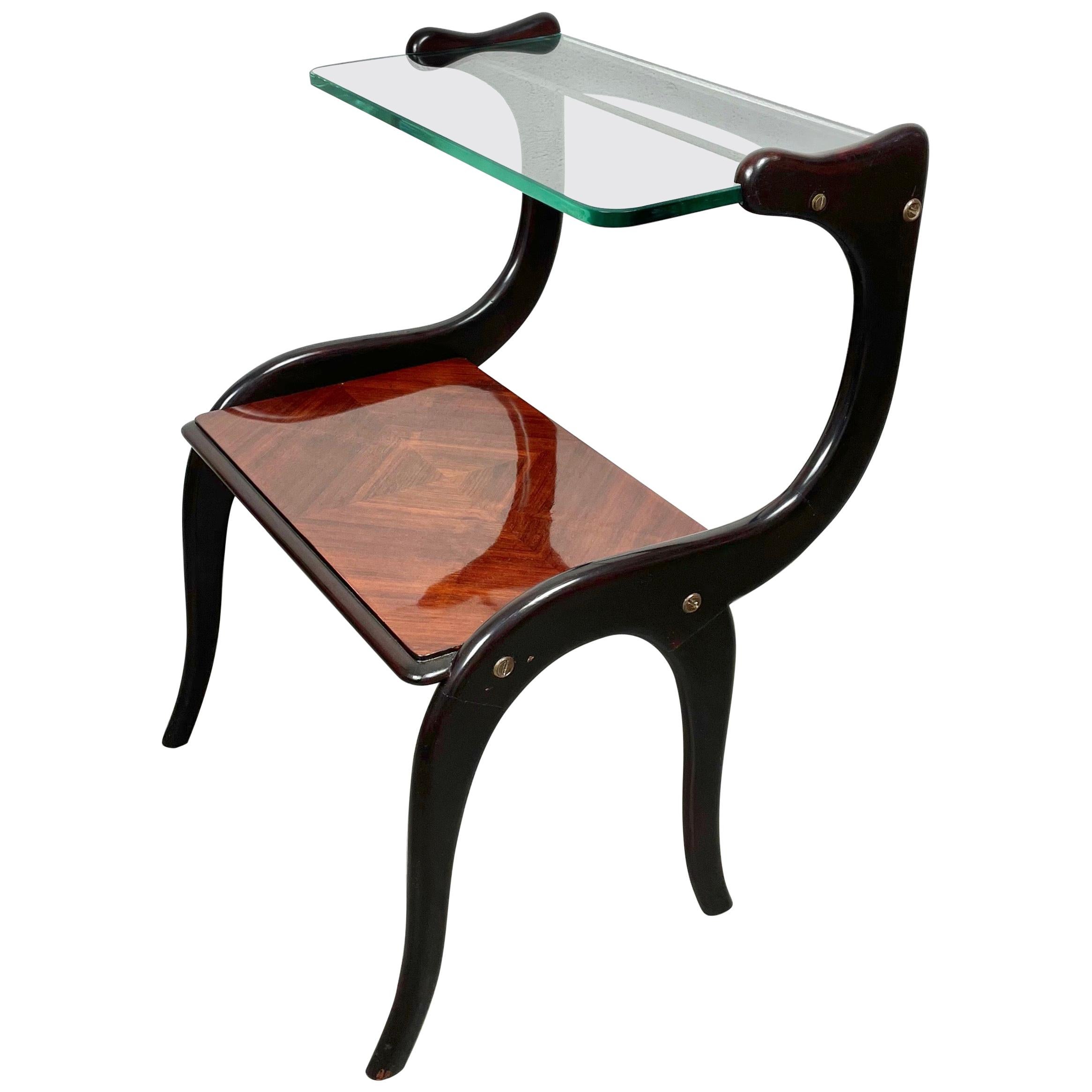 Ebonized Wood and Glass Side Table Attributed to Ico Parisi, Italy, 1950s