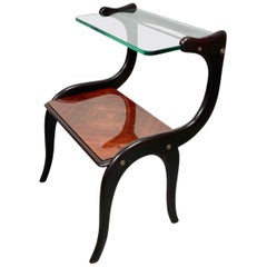 Vintage Ebonized Wood and Glass Side Table Attributed to Ico Parisi, Italy, 1950s