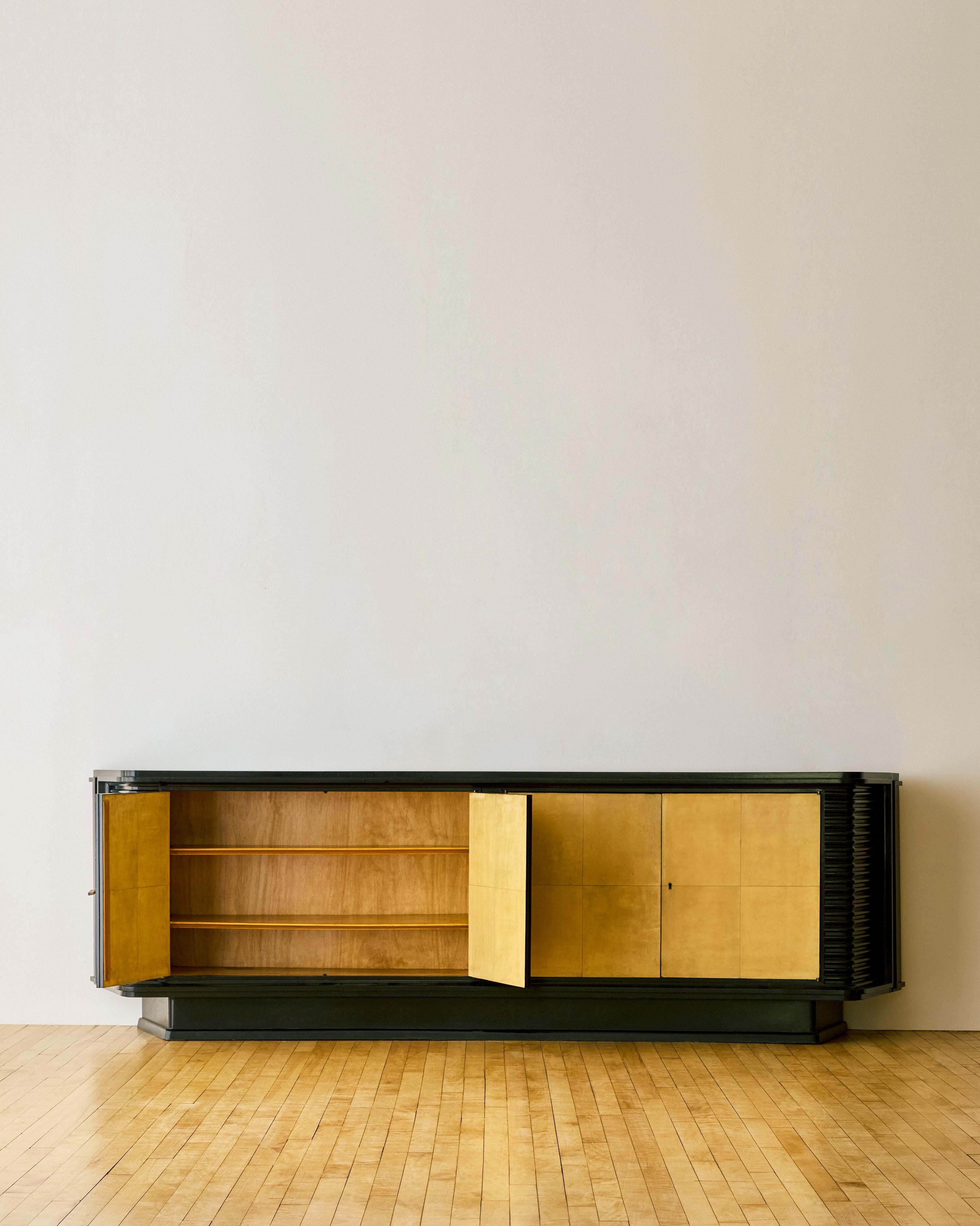 Argentine Ebonized Wood and Parchment Deco Sideboard by Englander & Bonta For Sale
