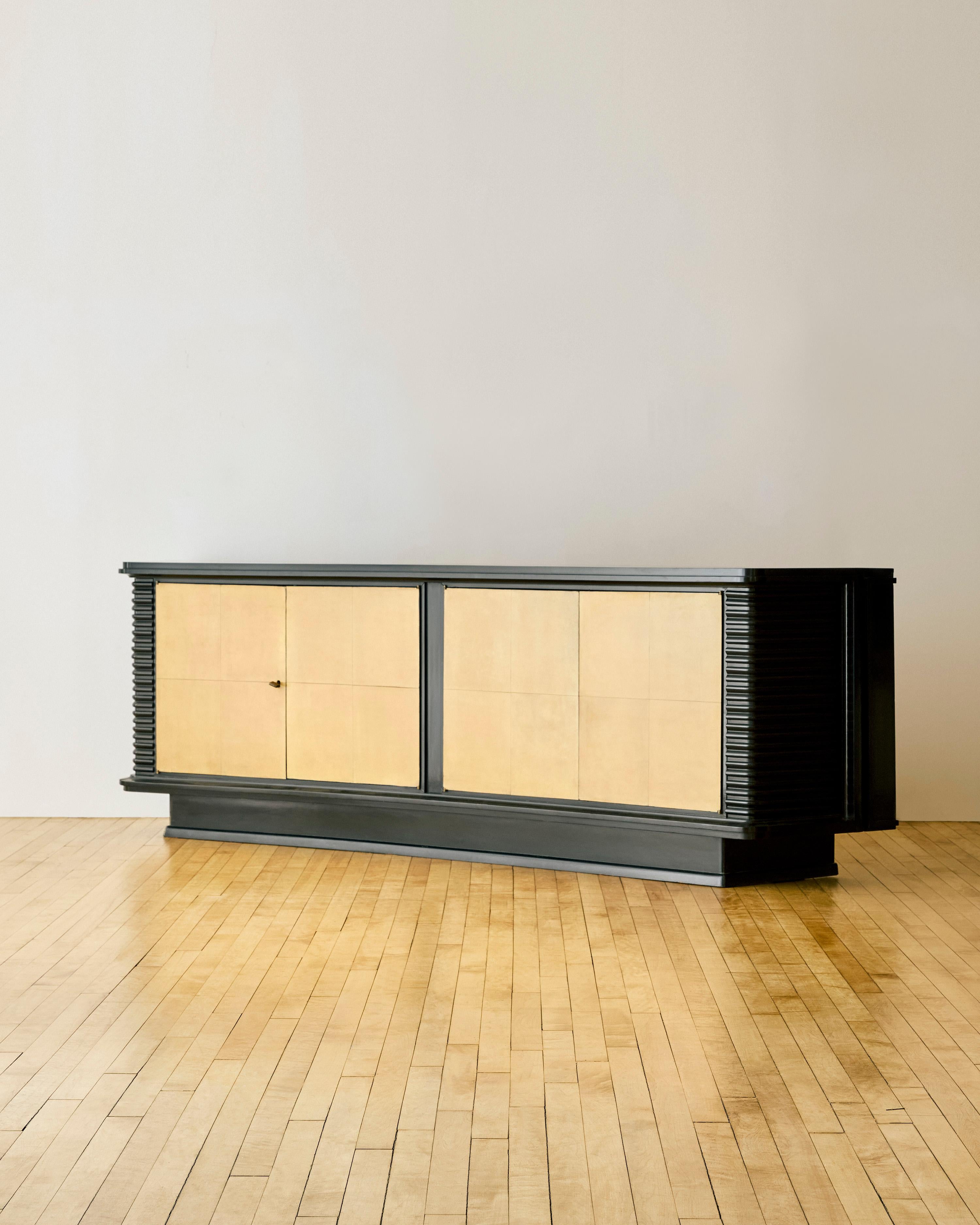 Ebonized Wood and Parchment Deco Sideboard by Englander & Bonta In Good Condition For Sale In Long Island City, NY