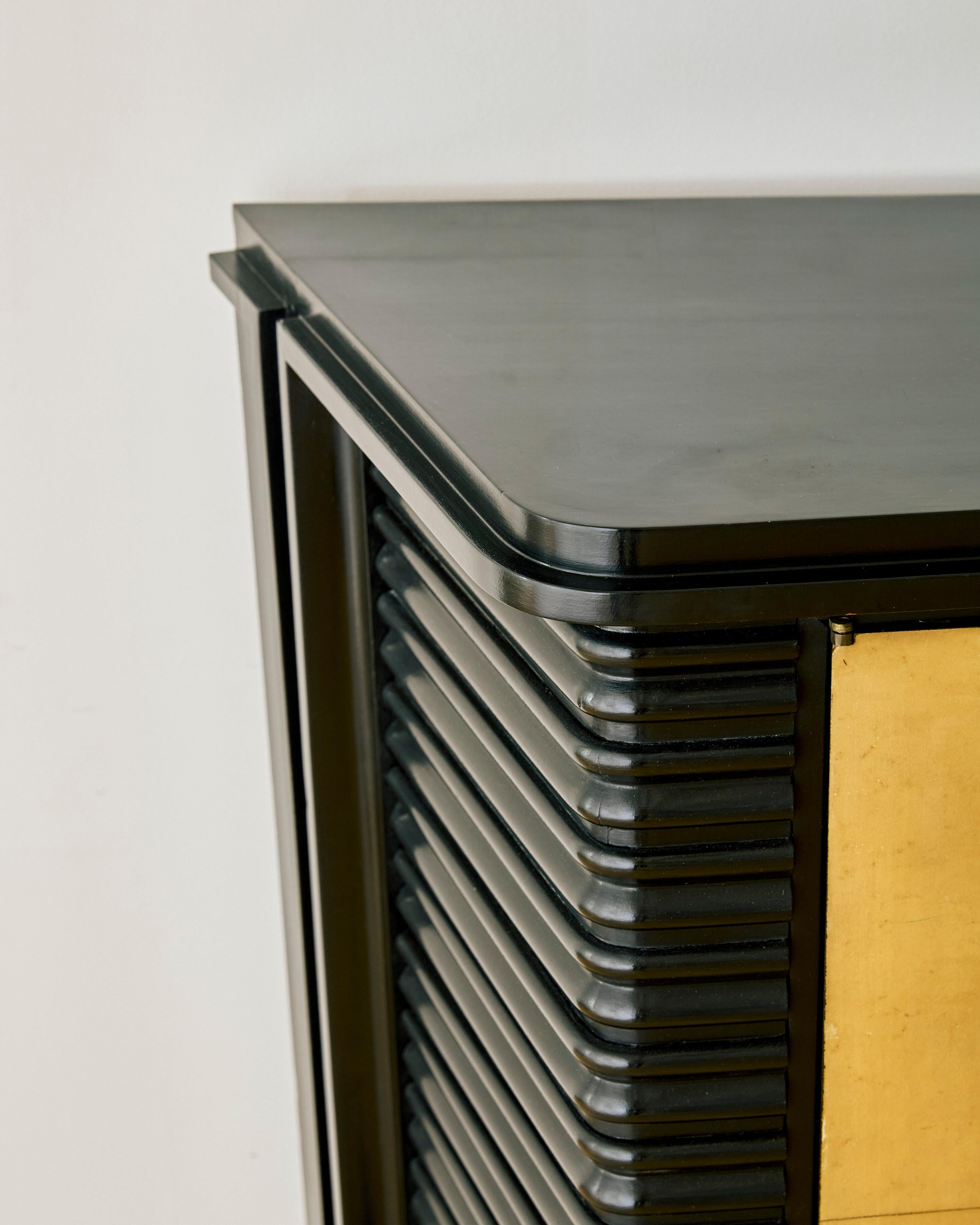 Ebonized Wood and Parchment Deco Sideboard by Englander & Bonta For Sale 1