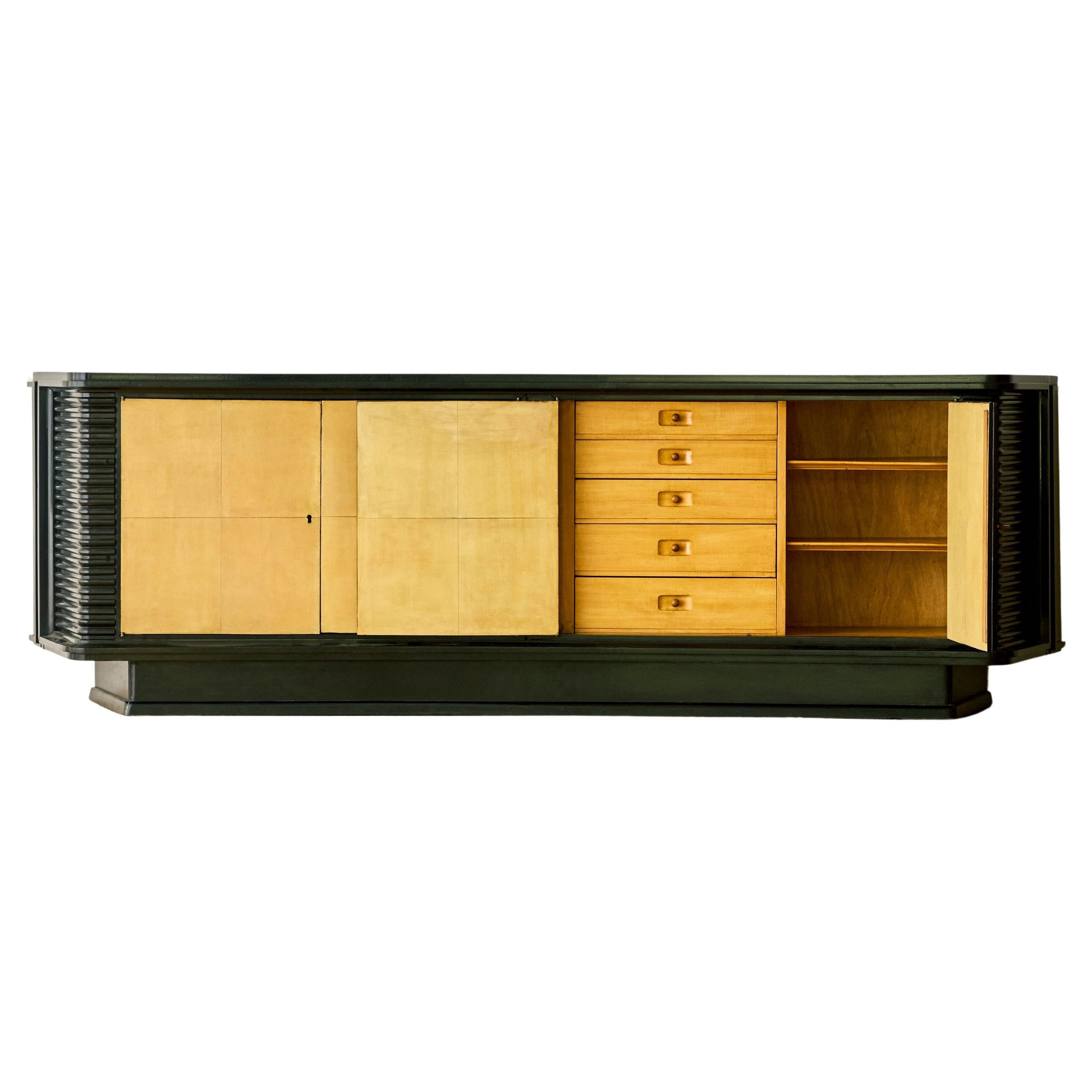 Sideboard aus ebonisiertem Holz und Pergament im Deko-Stil von Englander & Bonta