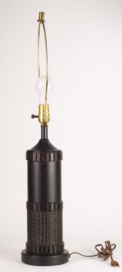 Ebonized Wood and Rattan Gruvwood Table Lamp, 1960s