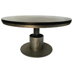 Ebonized Wood and Steel Studio Industrial Dining Table