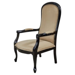Ebonized Wood Armchairs, Flax Linen Upholstery, England, Circa 1880