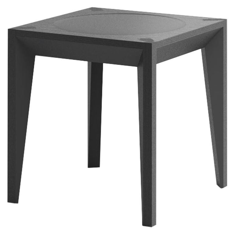 Ebonized Wood All Black MiMi Stool by Miduny, Made in Italy, Carved Top