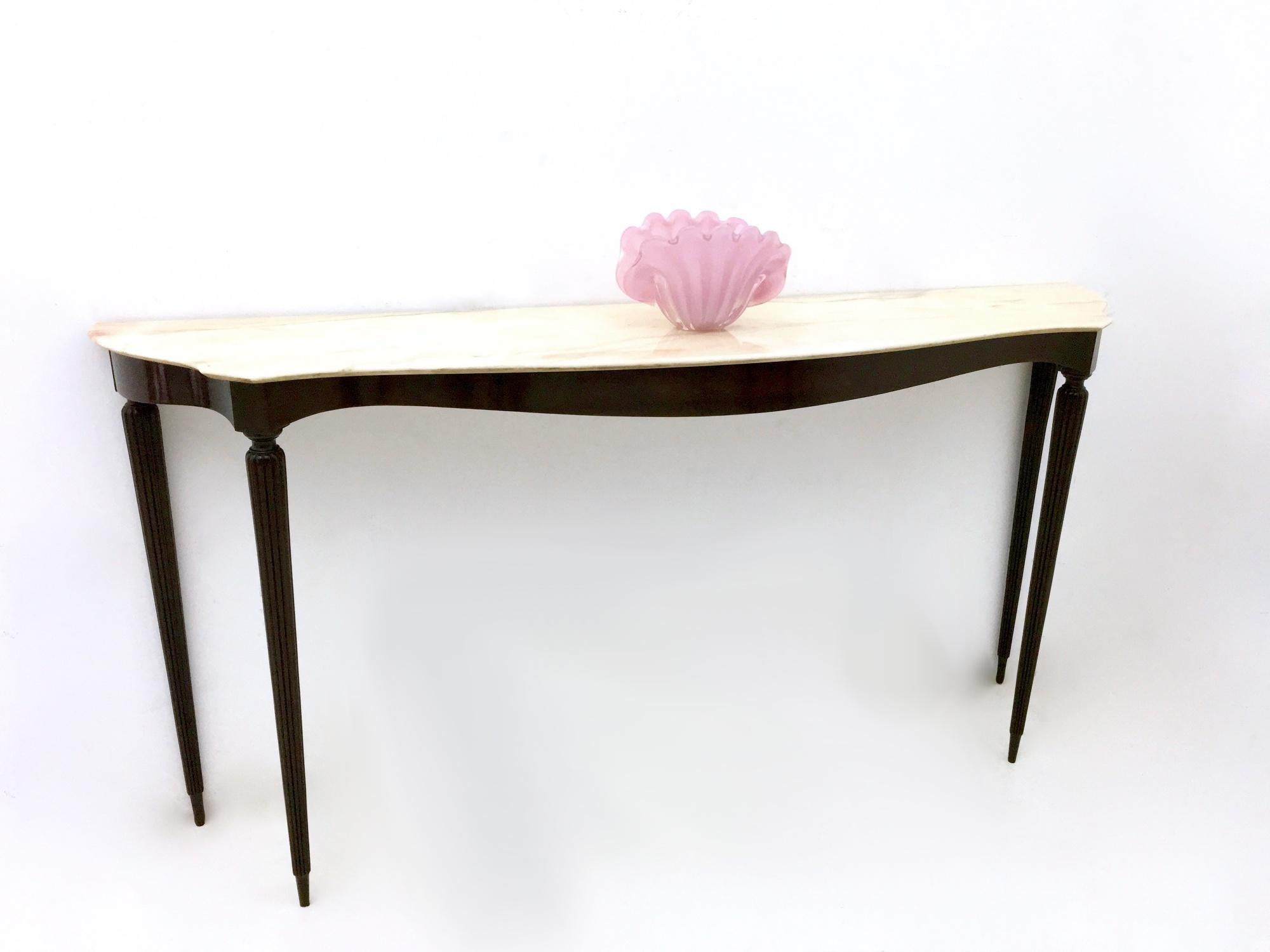 Ebonized Wood Console Table with a Portuguese Pink Marble Top, Italy, 1950s In Excellent Condition In Bresso, Lombardy