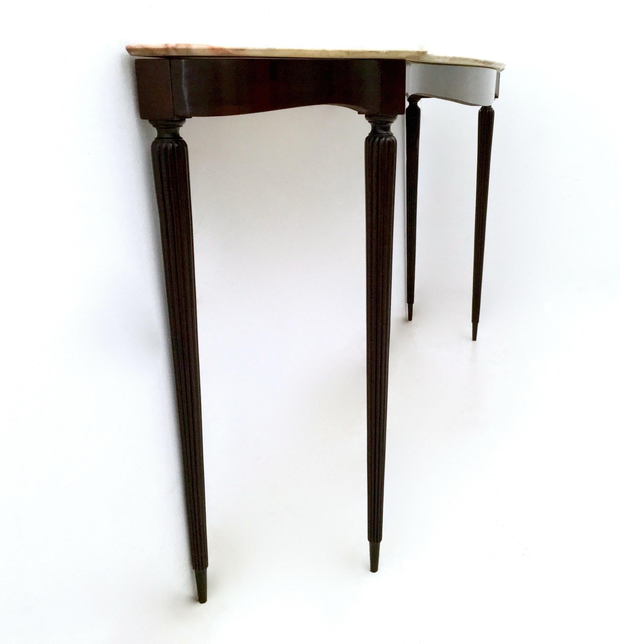 Mid-20th Century Ebonized Wood Console Table with a Portuguese Pink Marble Top, Italy, 1950s