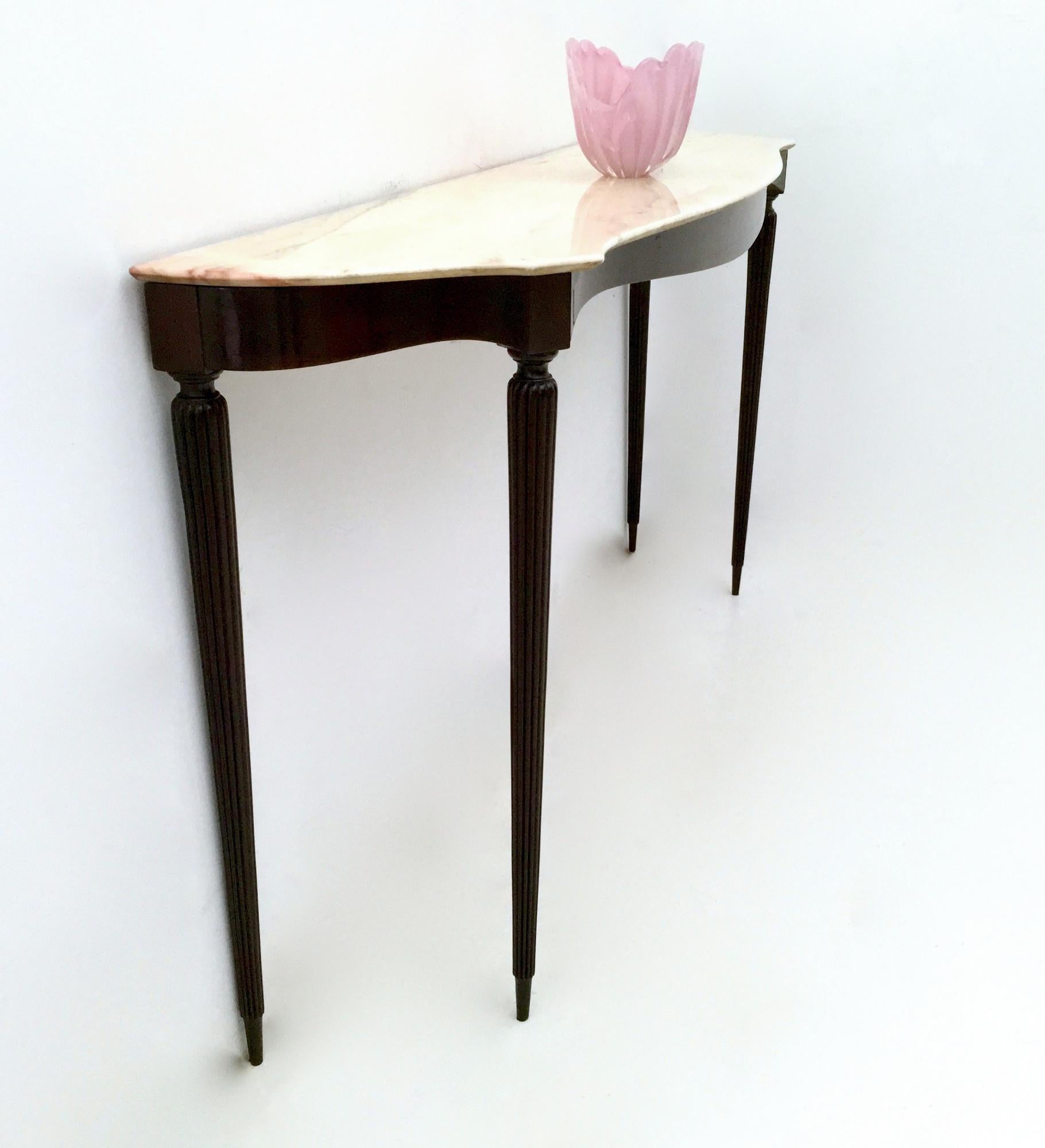 Ebonized Wood Console Table with a Portuguese Pink Marble Top, Italy, 1950s 1