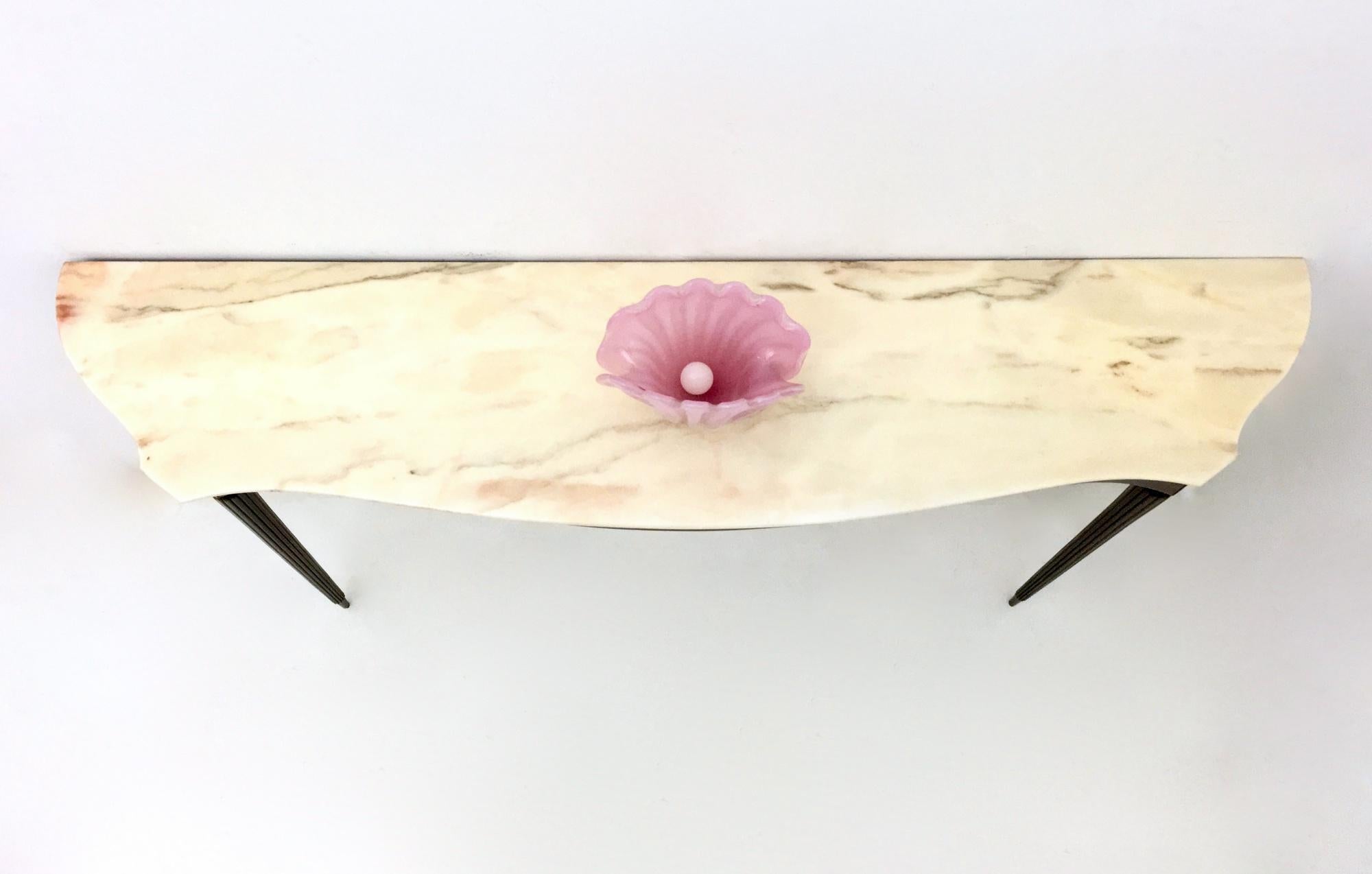 Ebonized Wood Console Table with a Portuguese Pink Marble Top, Italy, 1950s 3