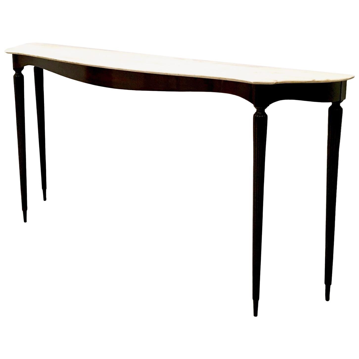 Ebonized Wood Console Table with a Portuguese Pink Marble Top, Italy, 1950s