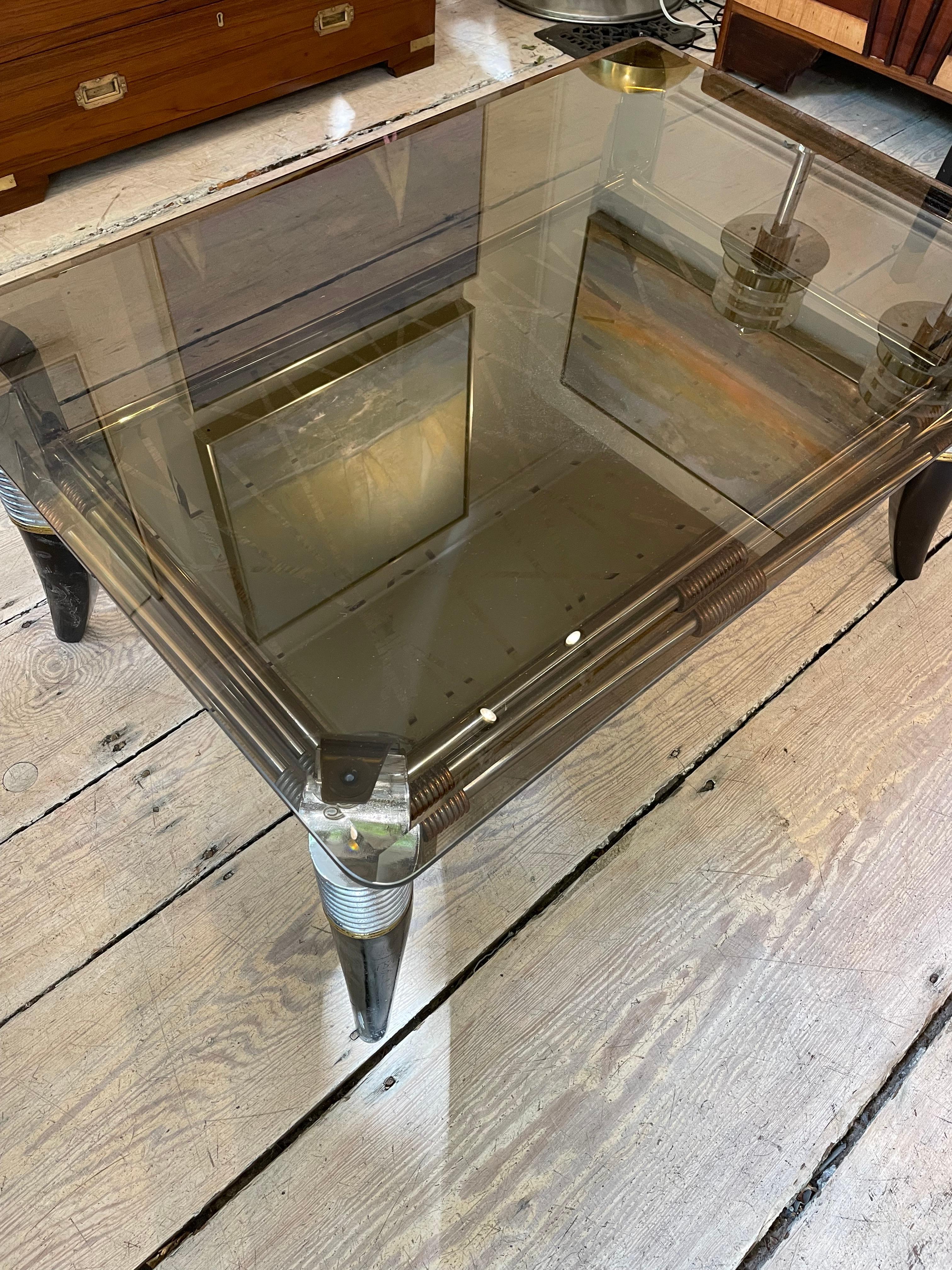 Couchtisch aus ebonisiertem Holz, Glas und Chrom, Mid-Century Modern im Angebot 3