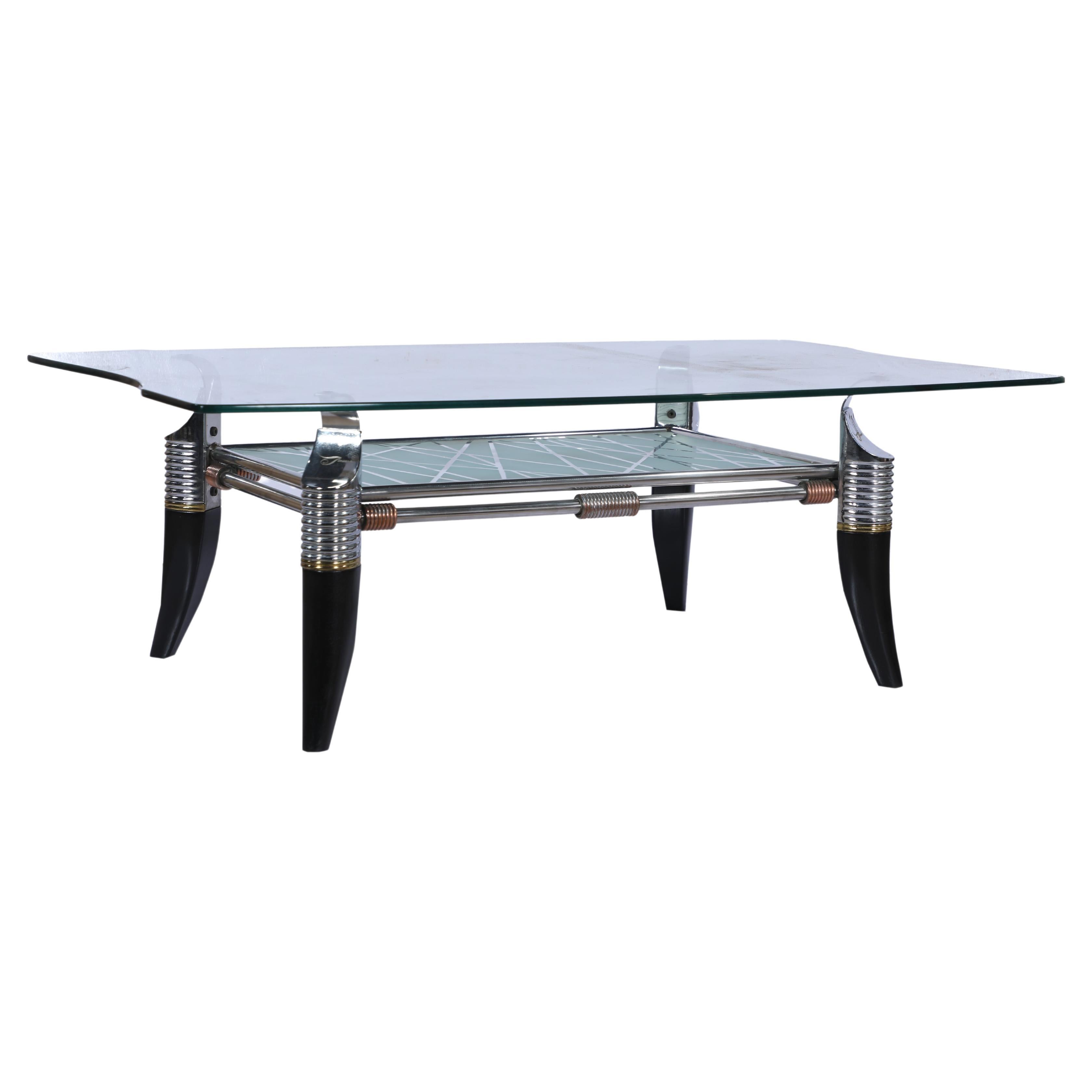 Ebonized Wood, Glass and Chrome Coffee Table, Mid-Century Modern For Sale