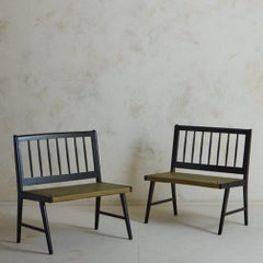 Ebonized Wood Spindle Back Bench, France 20th Century