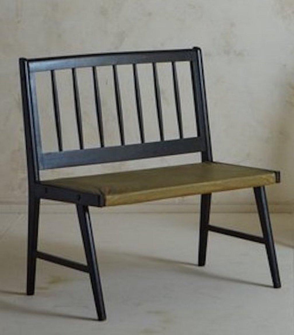 Mid-Century Modern Ebonized Wood Spindle Back Bench, France 20th Century For Sale