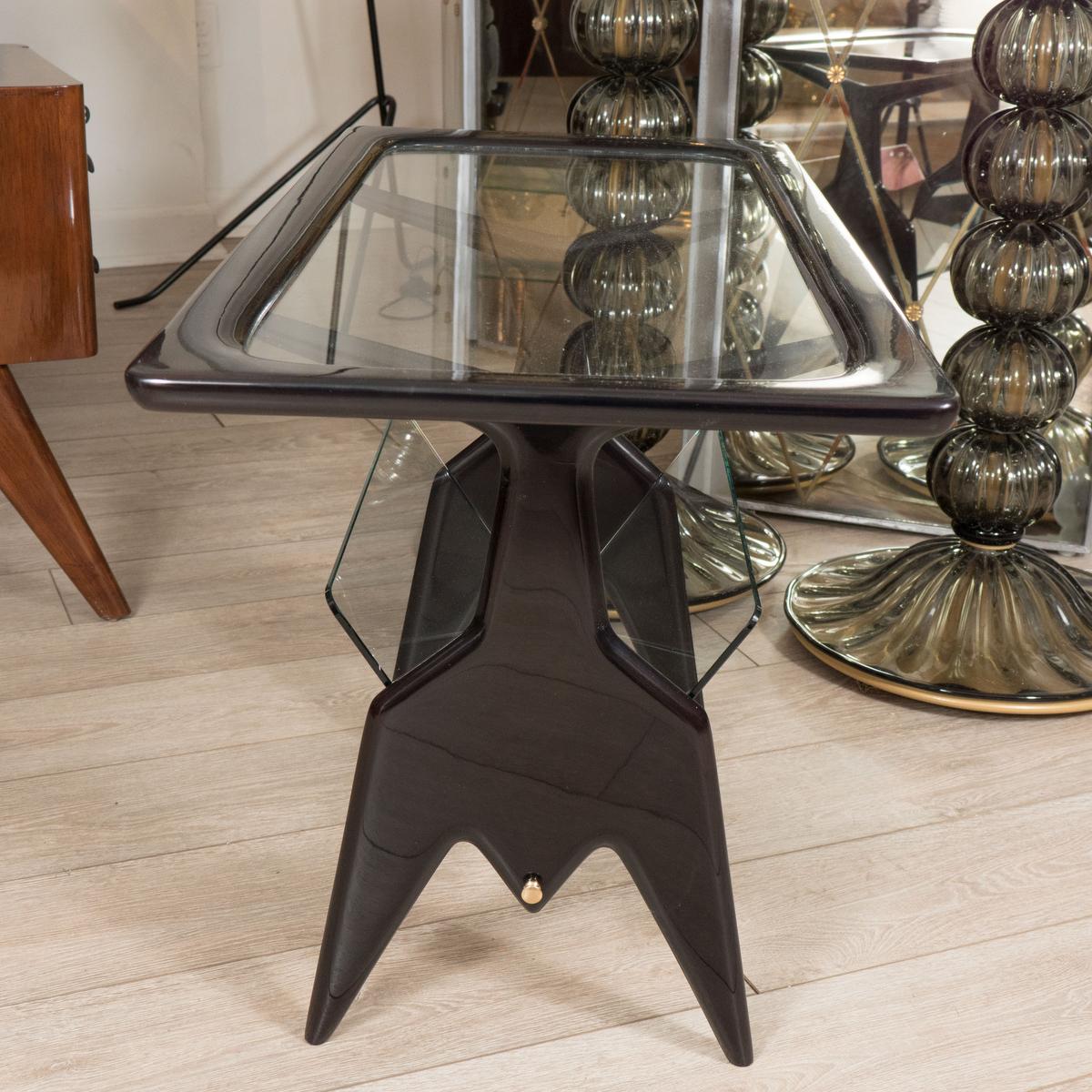 Italian Ebonized Wood Table with Glass Inserts For Sale