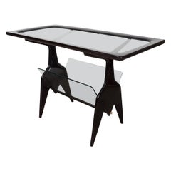 Used Ebonized Wood Table with Glass Inserts