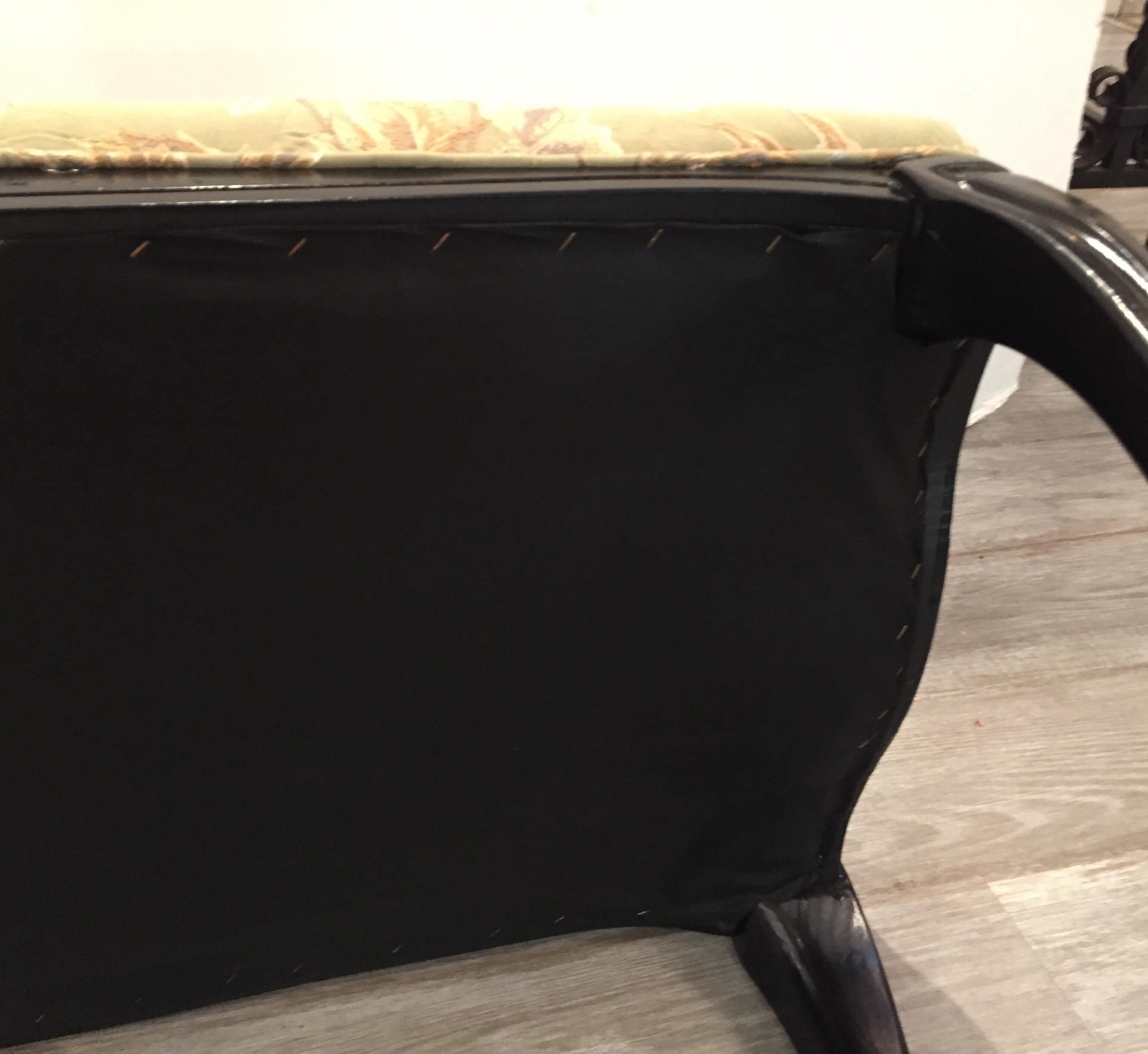 Ebonized Wood Upholstered Bench 3