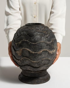 Ebonized Wood Vase, Modern Design, Carved in China, 20th Century