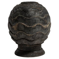 Ebonized Wood Vase, Modern Design, Carved in China, 20th Century