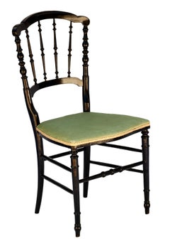 Ebony Accent Chairs with Original Green Silk Seat