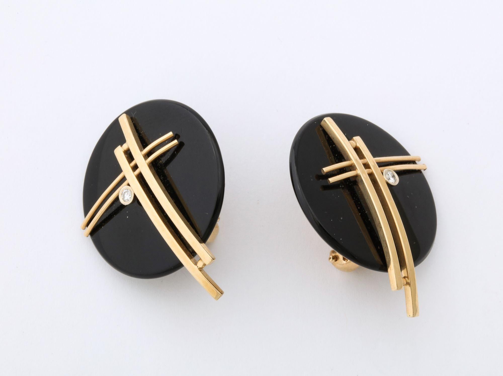 Women's Onyx and 14 k Gold Clip Earrings